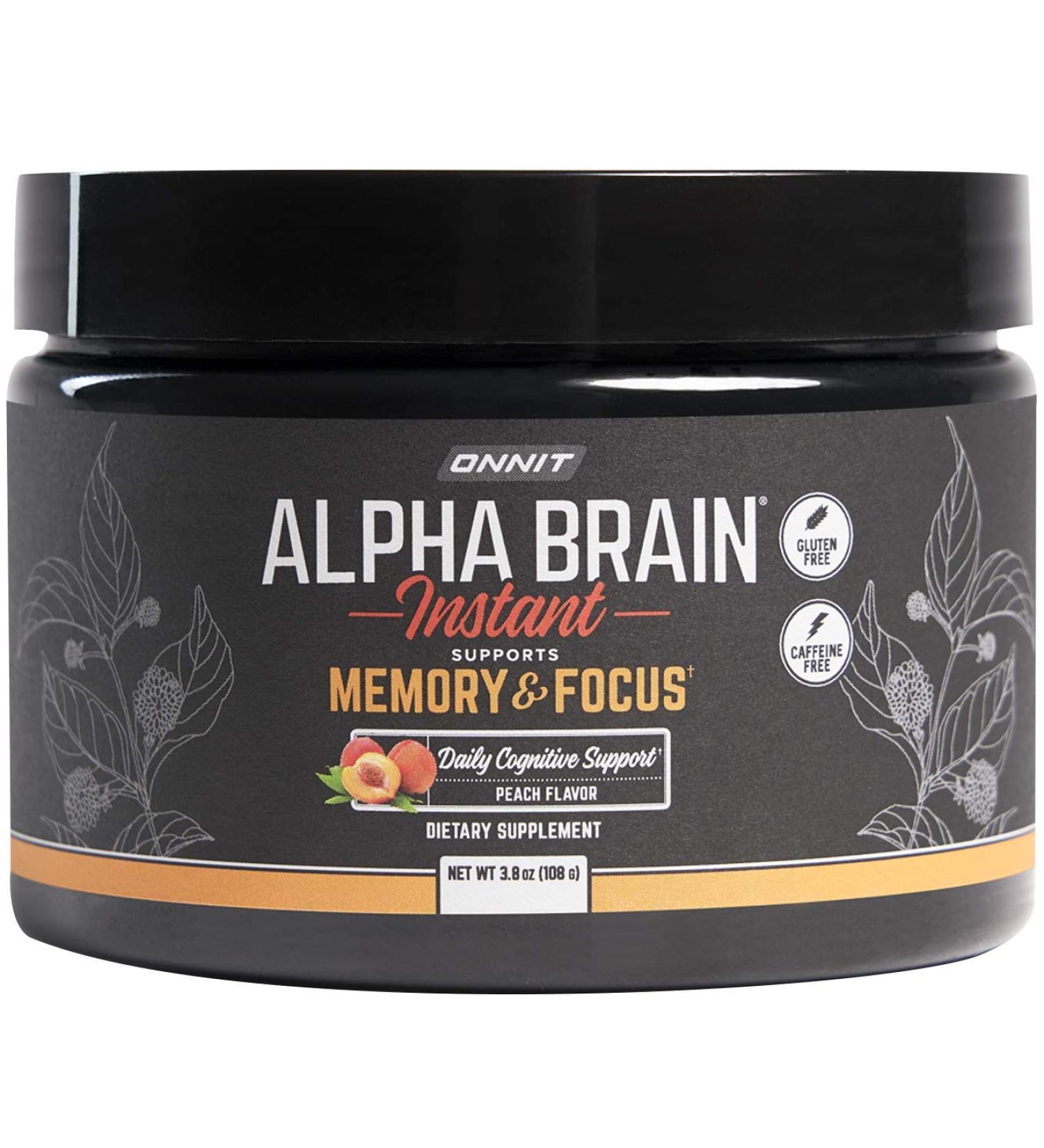 ONNIT Alpha Brain Instant - Peach Nootropic Memory Supplement - Focus & Energy Booster with Alpha GPC, Cats Claw, L-Theanine, Bacopa - 30 Servings - Buy Online on GoSupps.com