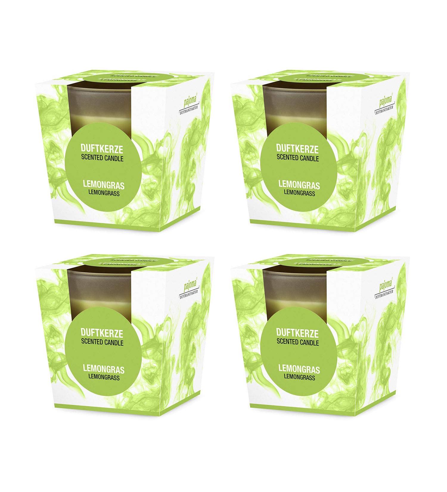 Pajoma fragrance candle 4 -Set lemongrass - in satin glass |4x 120g of wax weight burning time: 25 hours in a noble gift packaging |Premium quality lemongrass 4