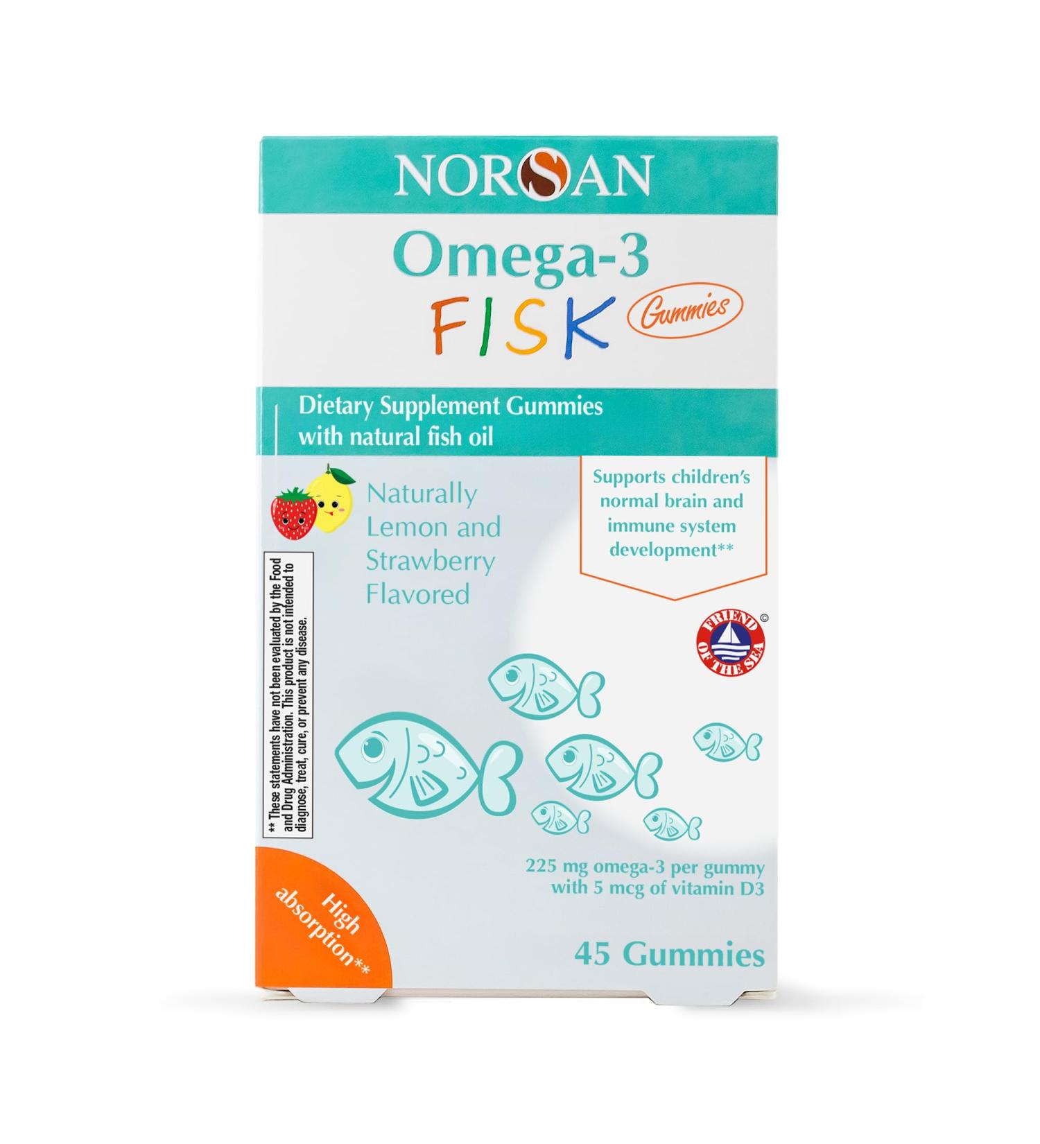 NORSAN Fisk Premium Omega-3 Kids Gummies 45pcs High Dose 900mg Omega-3 per Serving | Easy to Consume and Without Unpleasant Regurgitation | No Added Sugar | Supports Heart Brain & Vision* - Buy Online on GoSupps.com