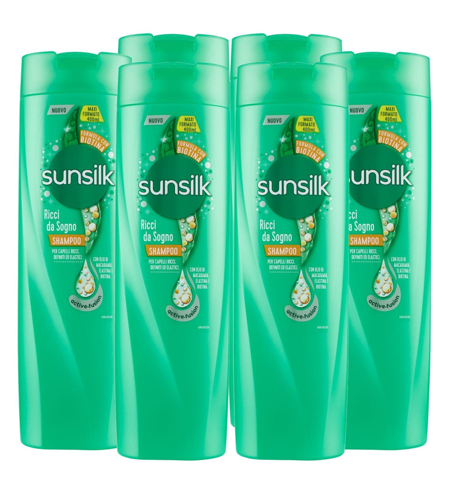Sunsilk Sunsilk Dreamy Curls Shampoo for defined and bouncy curls Active Fusion Formula with elastic macadamia oil and biotin 6 x 400ml bottles