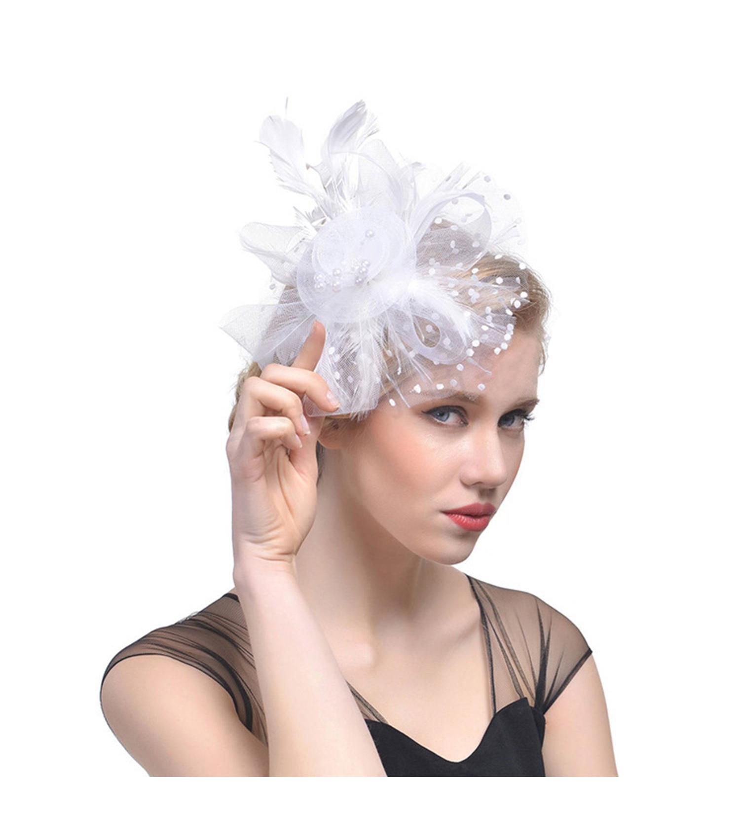 Fascinator Hats with Feather Flowers | Elegant Hair Clips for Weddings Tea Parties & Church | Stylish Headgear for Women & Girls - Available in White - Buy Online on GoSupps.com