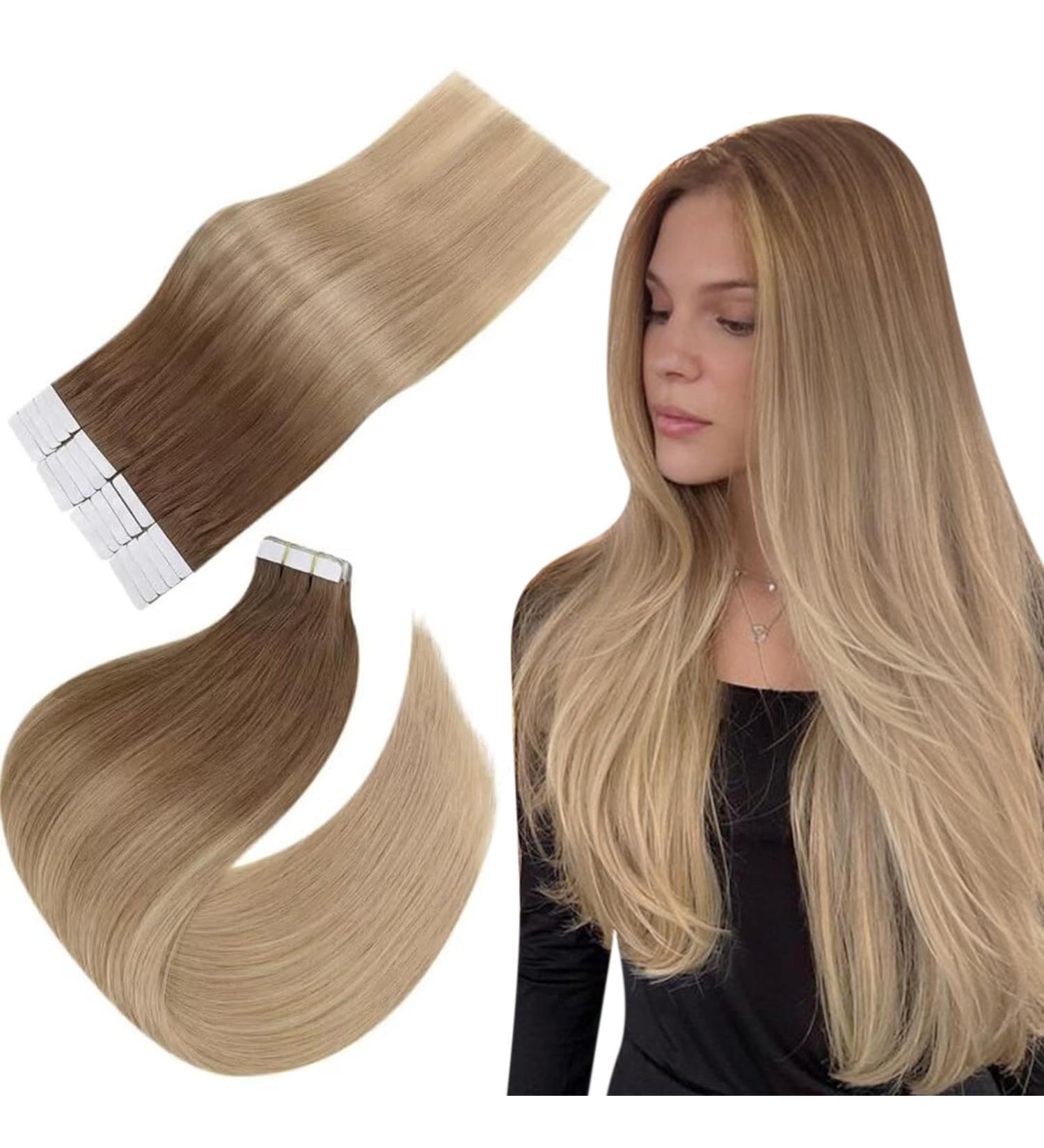 Easyouth Ombre Tape-In Extensions | Real Remy Human Hair #10/14 | Golden Brown & Dark Blonde | 14 Inch 40g | International Shipping Available - Buy Online on GoSupps.com