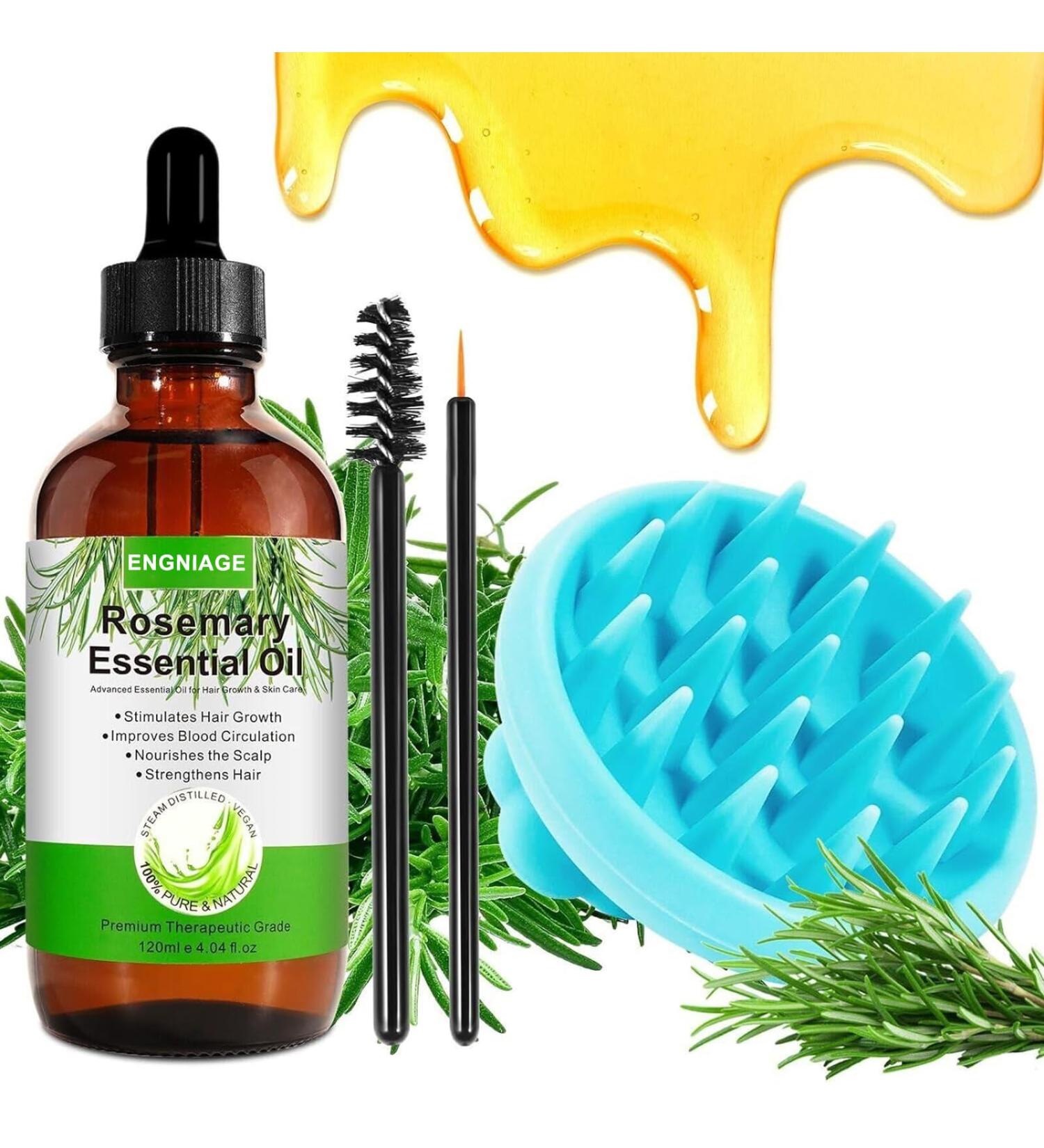 Rosemary Essential Oil for Hair Growth & Beauty - 4.04 fl oz + Scalp Massager Comb - Buy Online on GoSupps.com
