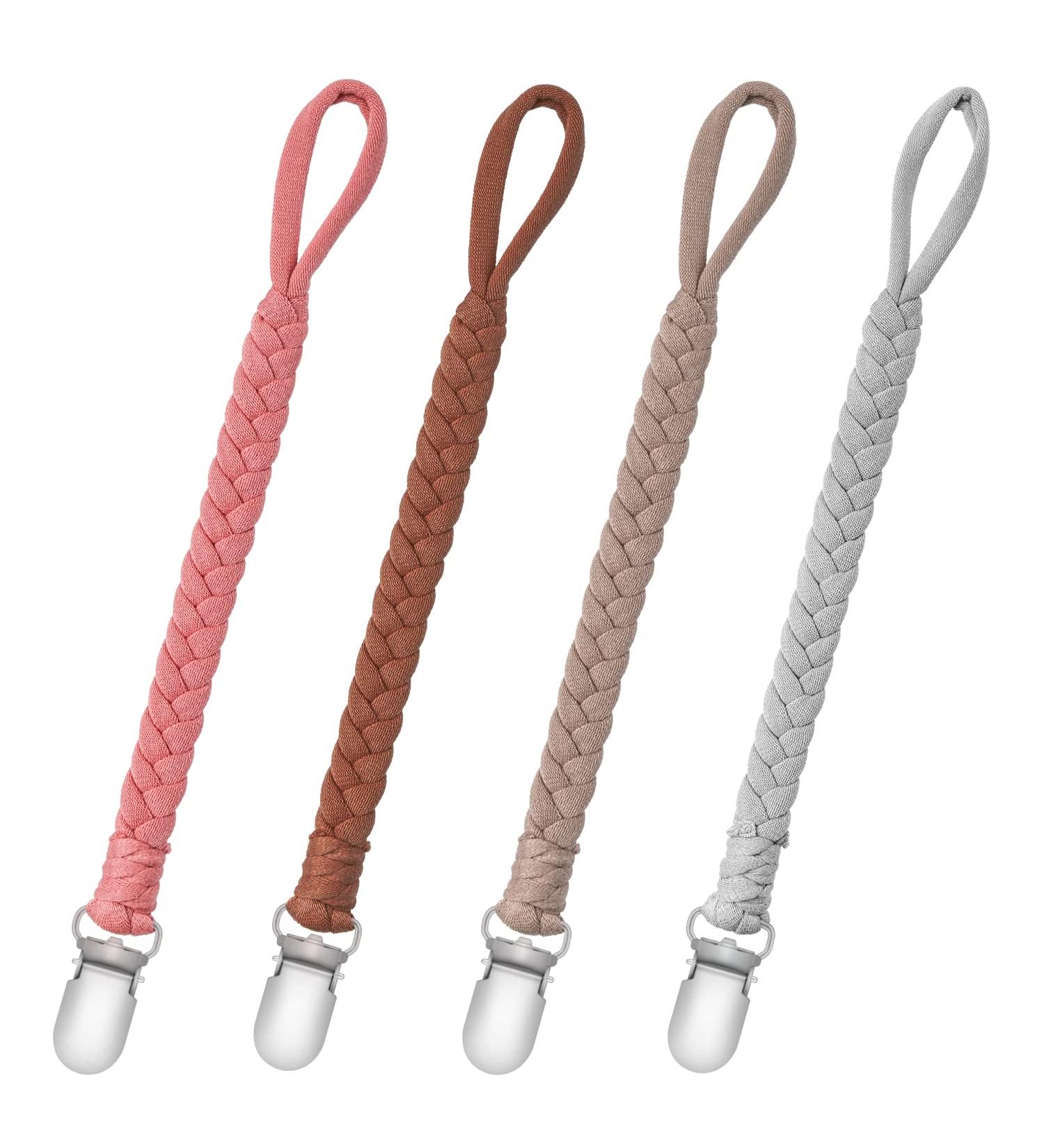 Pacifier Clip for Boys and Girls Binky Holder Pacifier Holder Leash Soother Clip 100% Handmade Braided Fits All Pacifiers -Modern Unisex Baby Birthdays Gift(4 Pack) 4pcs Gray - Buy Online on GoSupps.com