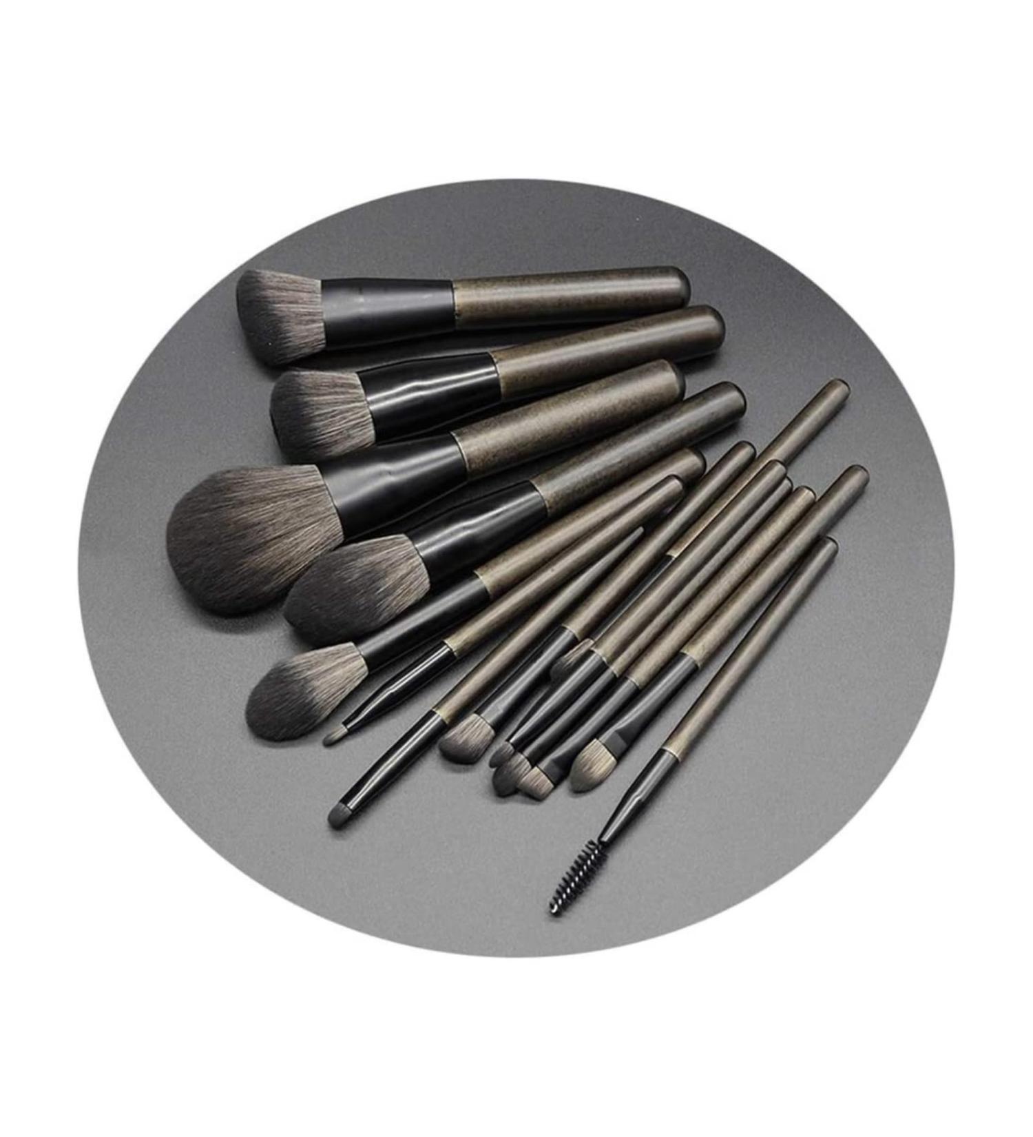 Makeup Brush 14 Pieces Portable Multifunctional Makeup Brush Solid Wood Handle Easy to Clean with Makeup Bucket Brush Sets - Buy Online on GoSupps.com