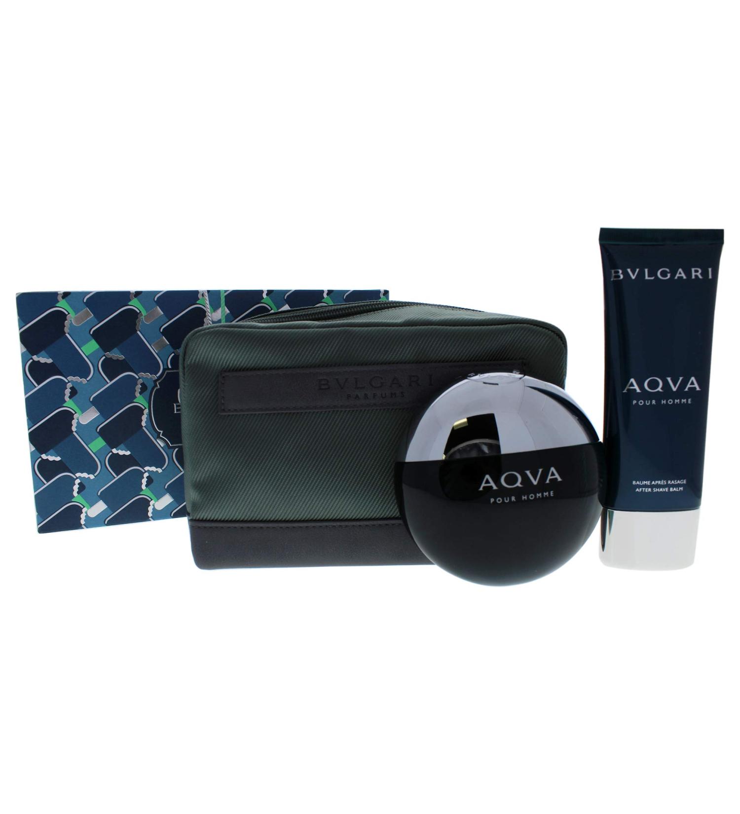 BVLGARI AQVA by BVLGARI 3 PIECE GIFT SET - 3.4 OZ EAU DE TOILETTE SPRAY 3.4 OZ AFTER SHAVE BALM POUCH MEN