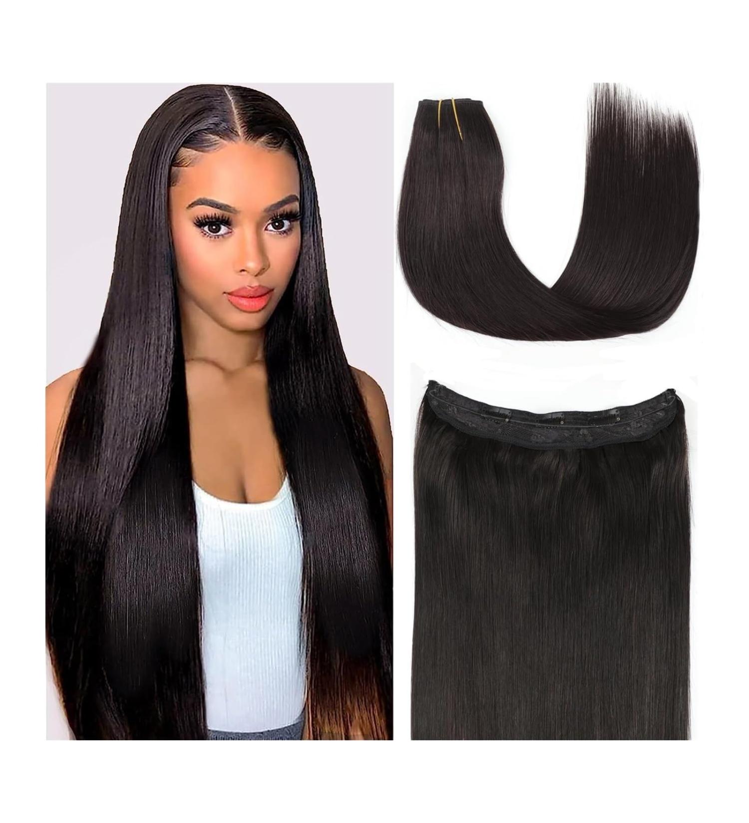 hair extensions Wire Hair Extensions Real Human Hair Wire Hair #1B Silky Straight Human Hair Extensions One Piece Wire Hair Extensions with 5 Clips with Fish Line best tape in hair extensions(16 Inch 16 Inches 1b - Buy Online on GoSupps.com