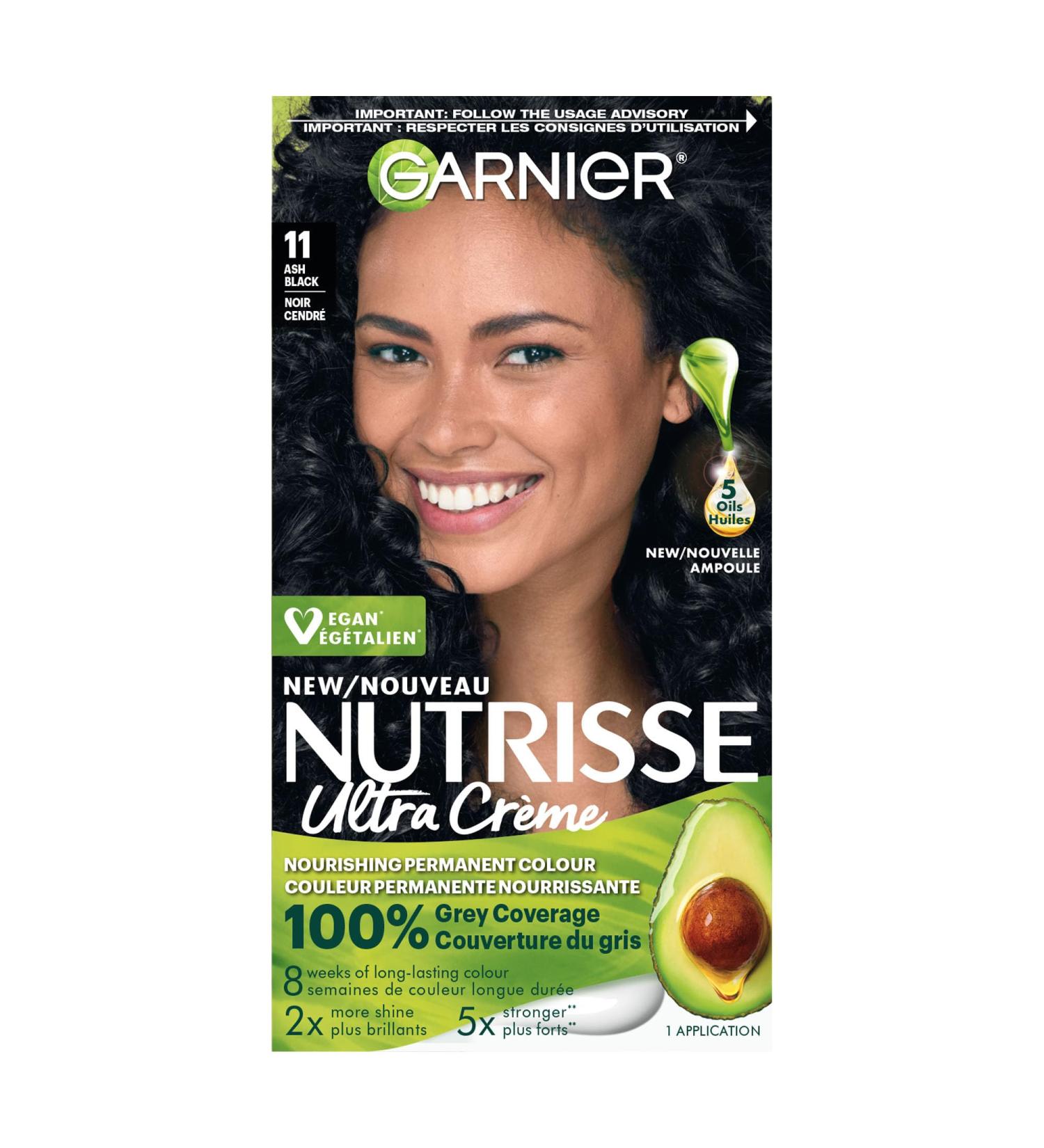 Garnier Nutrisse Ultra Cr me Permanent Hair Dye 100% Grey Coverage Vegan Formula Nourished Hair Long-Lasting Rich Colour 11 Ash Black 1 Application Packaging May Vary BLACK SHADES 11 Ash Black - Buy Online on GoSupps.com