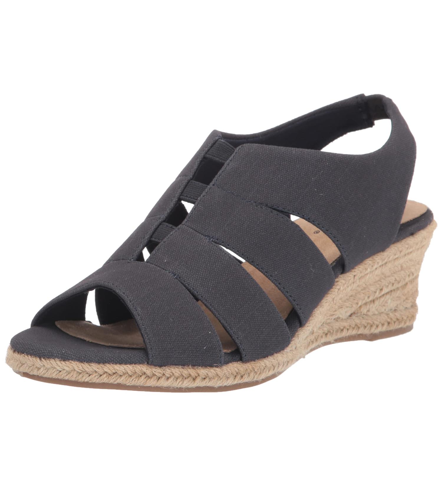 Easy Street Women's Aziza Wedge Sandal - Navy Linen Print - Size 11 - Comfortable and Stylish - Buy Online on GoSupps.com