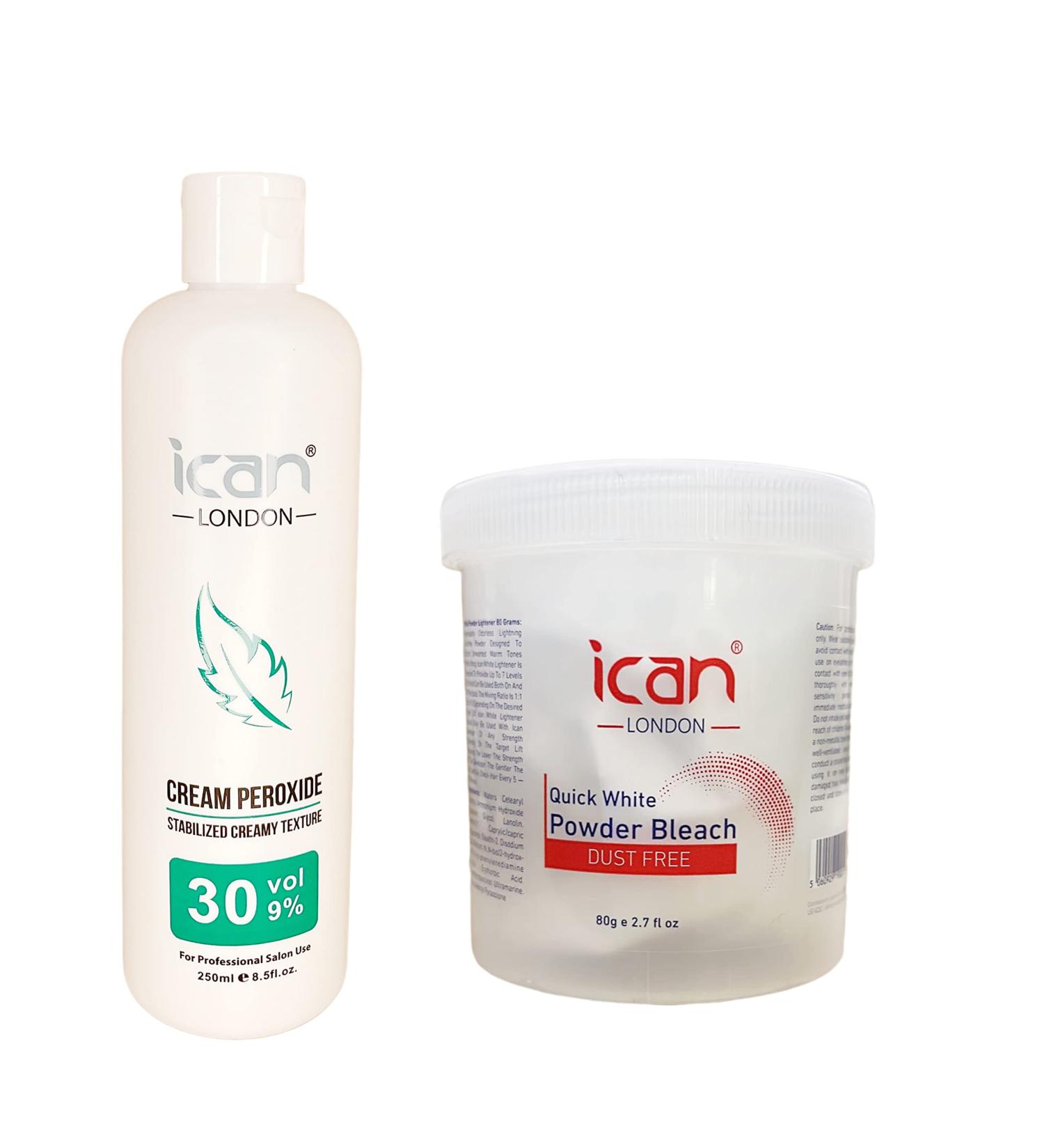 ICAN LONDON PROFESSIONAL CREAM PEROXIDE 30 VOL 9% 250 ML + WHITE POWDER BLEACH (JAR)80 G SET - Buy Online on GoSupps.com