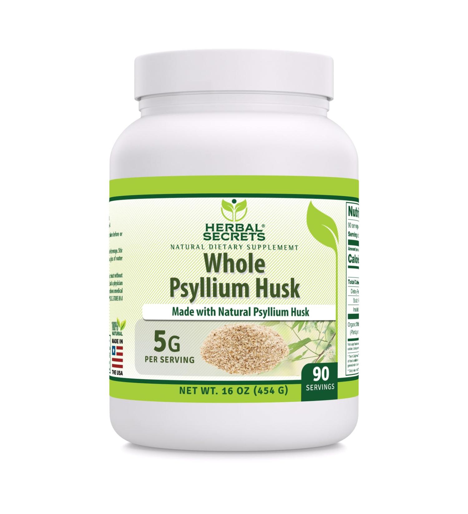 Herbal Secrets Natural Whole Psyllium Husk Powder Supplement - 16 oz | 5g per Serving, 90 Servings | Non-GMO, Gluten Free, Made in USA - Buy Online on GoSupps.com