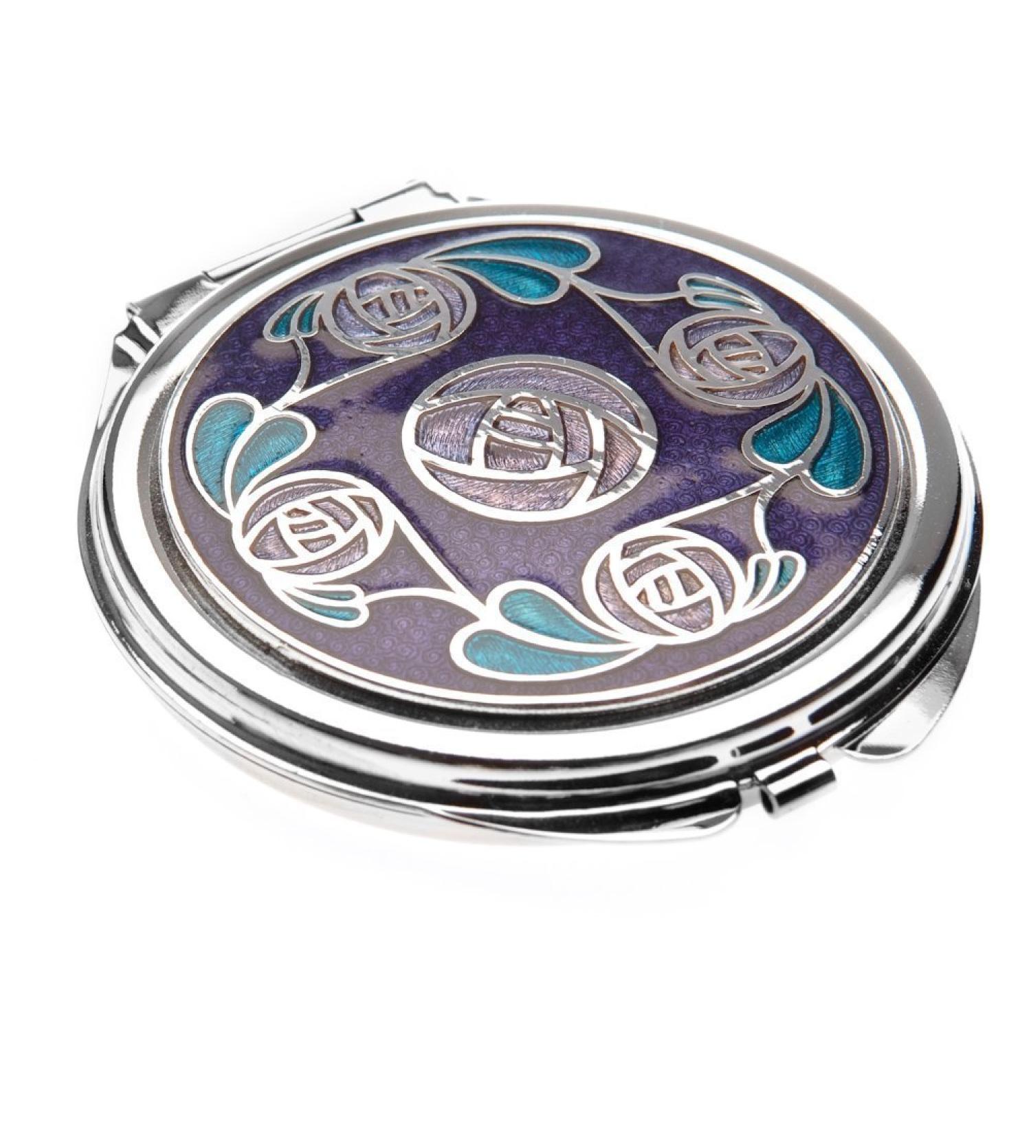 Sea Gems presented by Celtic Glass Designs Compact Mirror in Mackintosh Ring of Roses Design. (Purple)