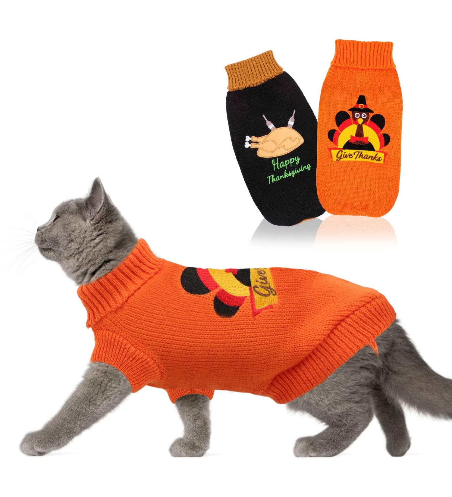 HUMLANJ 2-Pack Knitted Cat Sweater | Thanksgiving Turtleneck Turkey Kitty Sweater | Pet Cat Sweaters for Warmth | X-Small - Buy Online on GoSupps.com