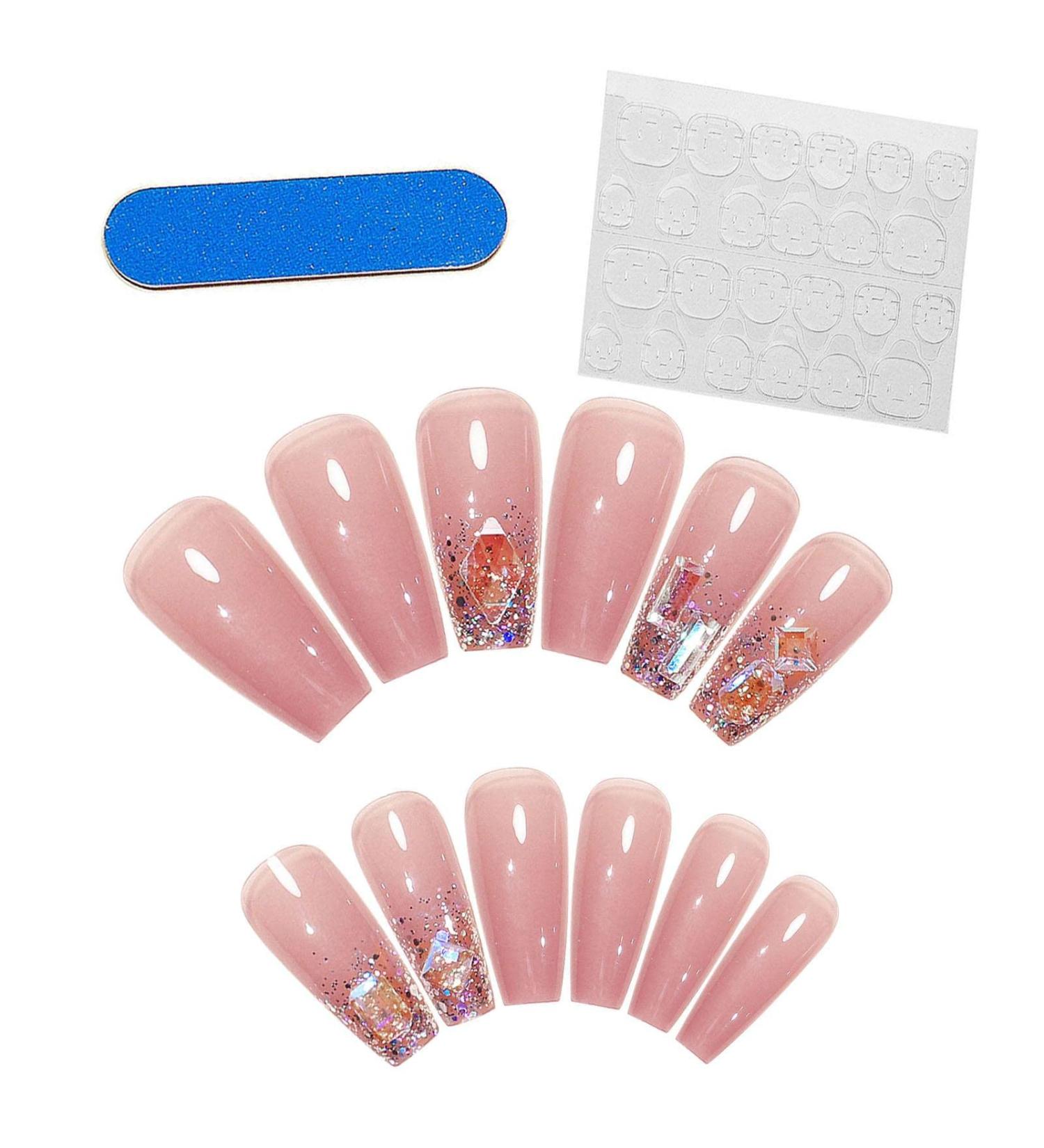 2 Glossy Fake Nails | 24 Pink Press on Nails Long Fake Nails | False Tips Artificial Finger Manicure for Women and Girls Kot-au - Buy Online on GoSupps.com