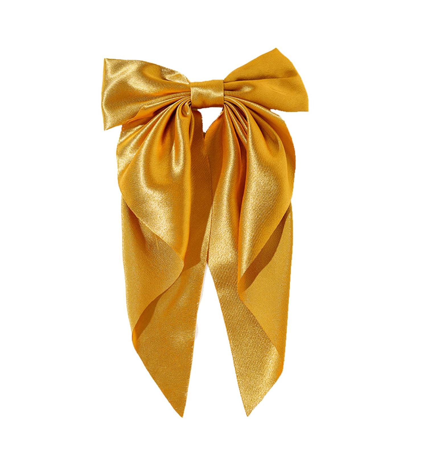 Yuyeran Super Big Bow Hair Clips French Style Soild Color Knotted Bowknot Spring Snap Barrettes Hair Clips with Long Ribbon for Women Girls (Gold)