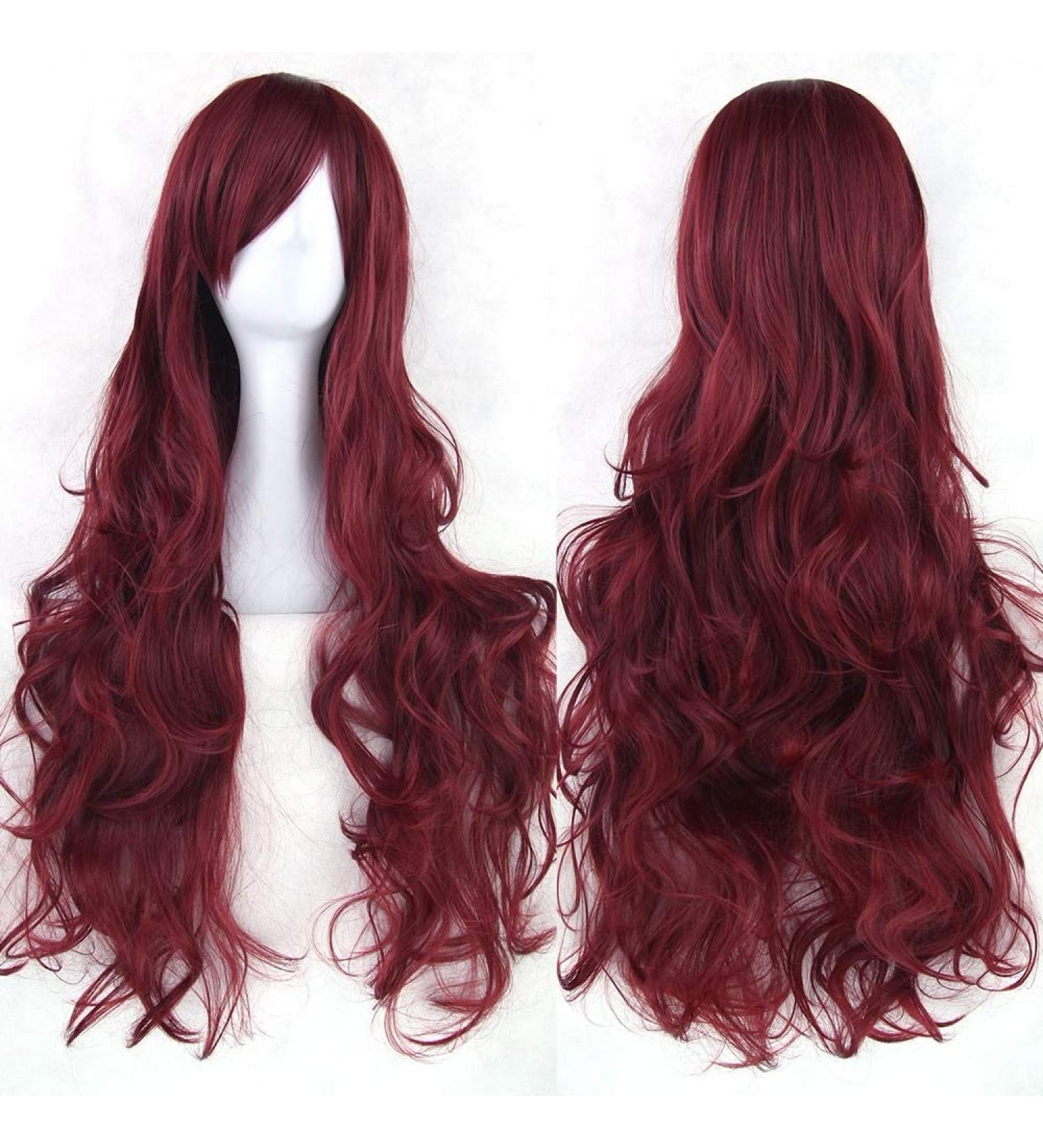 Lfmdjf 20colors 80cm Long Curly Hair Green Wigs Heat Resistant Synthetic Hair Accessories Party Black Wig for Women 32inches NC/4HL P4/27