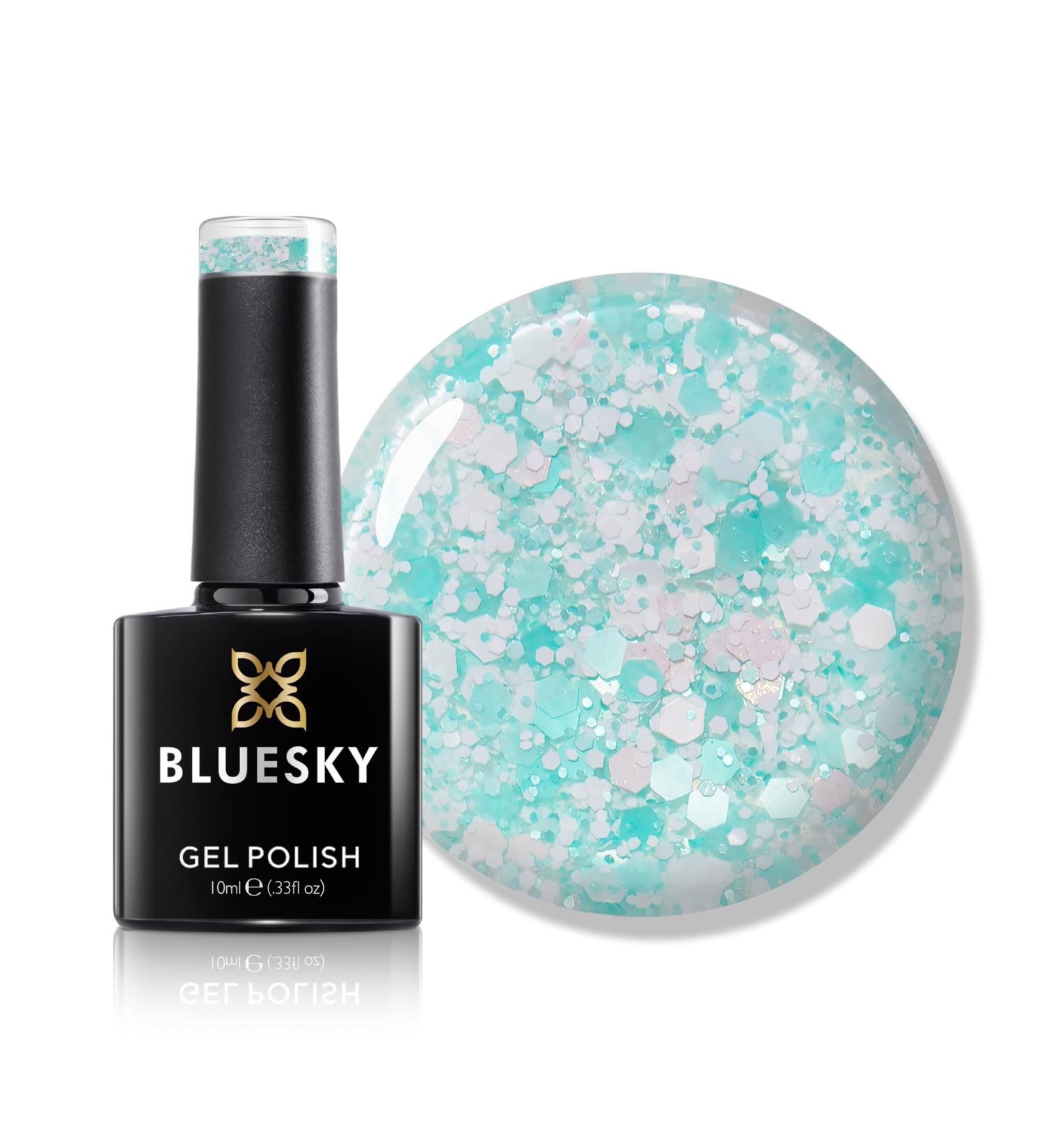 Bluesky Gel Nail Polish 10ml Glitter Neon 15 Turquoise Glitter Gel Nail Polish for 21 Day Manicure Professional Salon & Home Use Requires Curing Under LED UV Nail Lamp