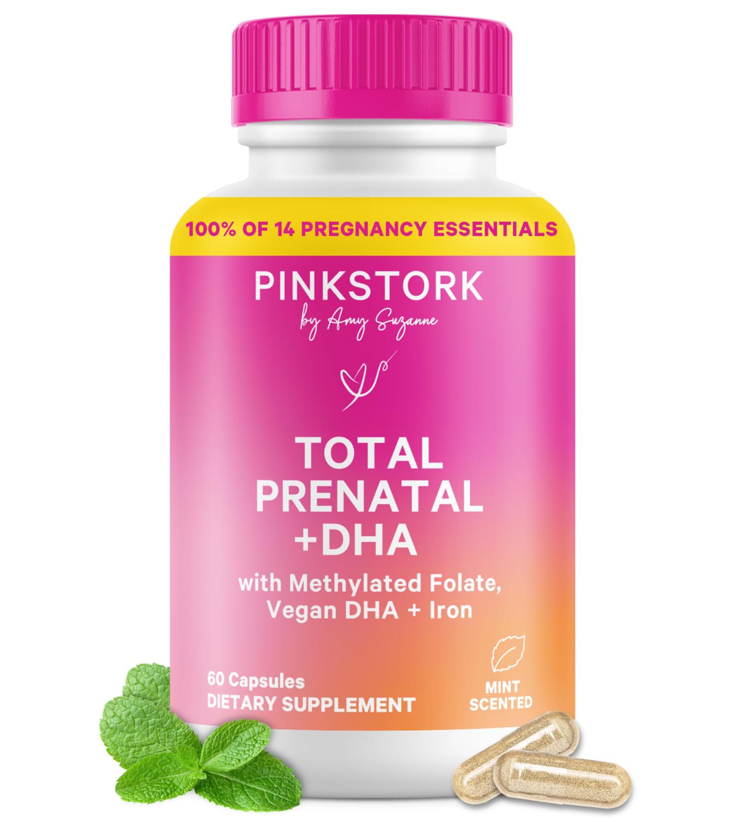 Pink Stork Total Prenatal Vitamins for Women | DHA Folate Iron Choline & Vitamin B12 | Preconception Nutrition | Prenatals for Women Pregnancy Essentials | Doctor Formulated 60 Count Mint 60 Count (Pack of 1) - Buy Online on GoSupps.com