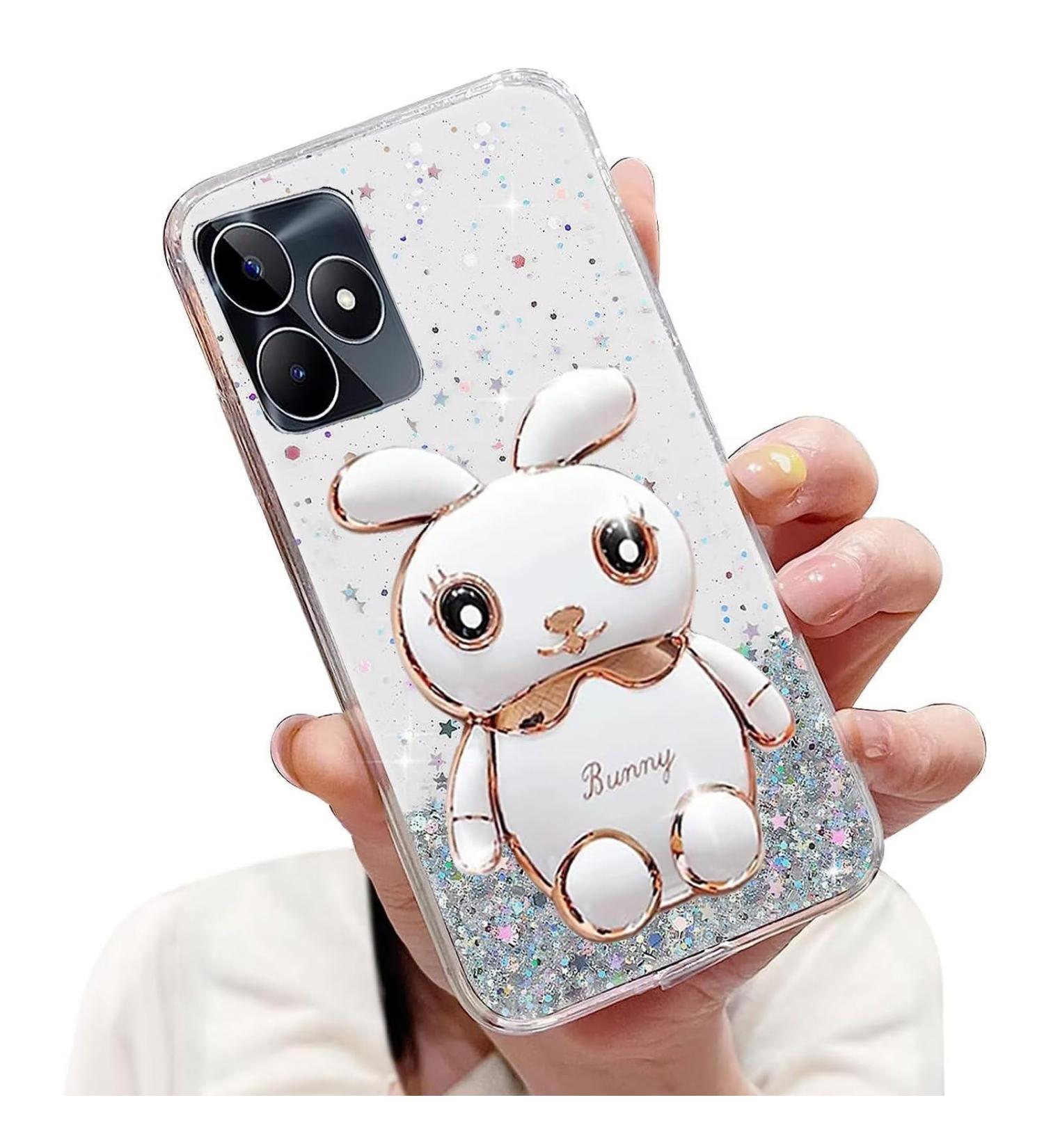 Buy Tivenfezk Nadoli for Oppo Realme C53 - Glitter Rabbit Soft Silicone Case | Transparent Protective Cover with Hidden Stand - Buy Online on GoSupps.com