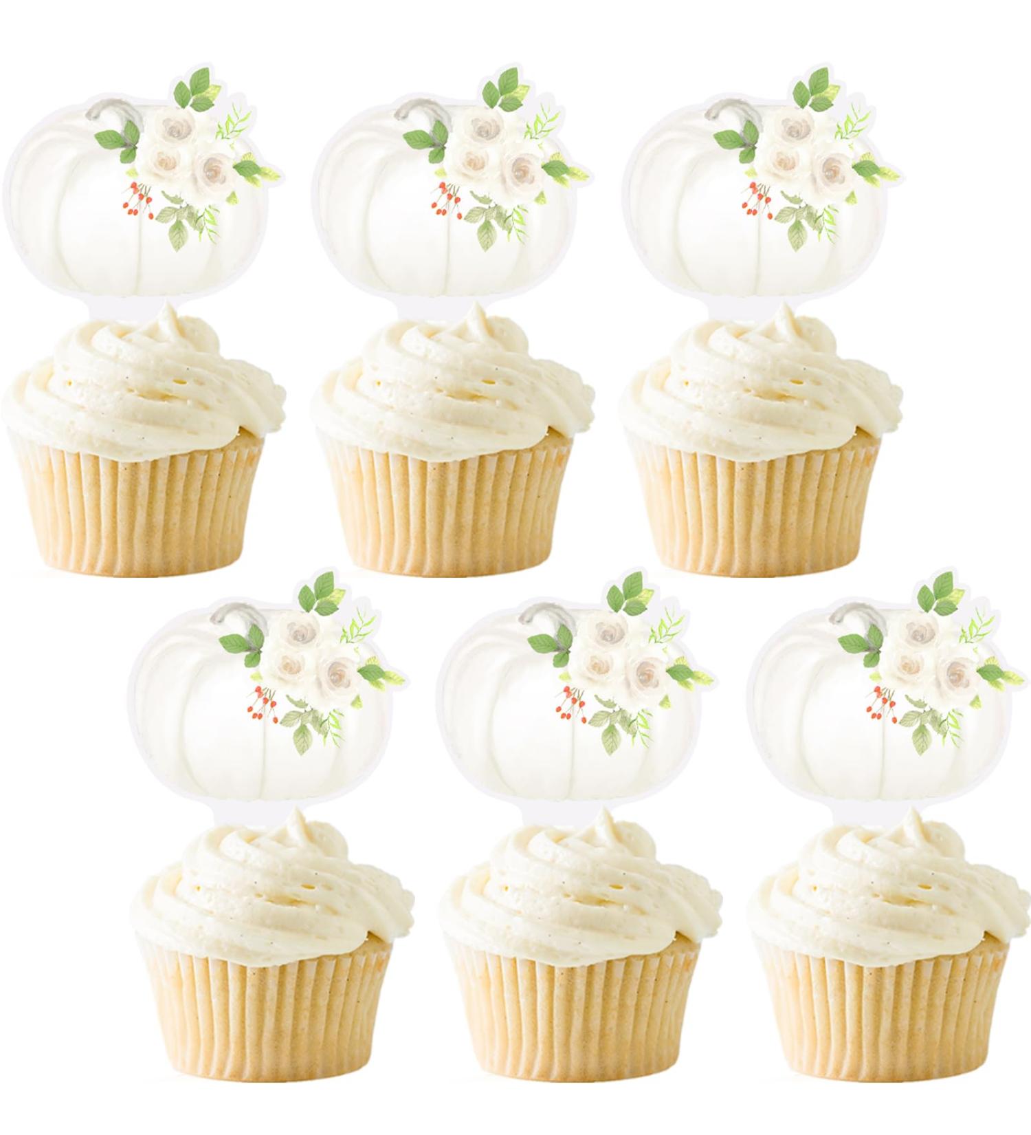 Pumpkin Cupcake Topper Floral Pumpkin Fall birthday Baby Shower Food Picks Dessert Toppers Pumpkin Watercolor 36PCS White - Buy Online on GoSupps.com