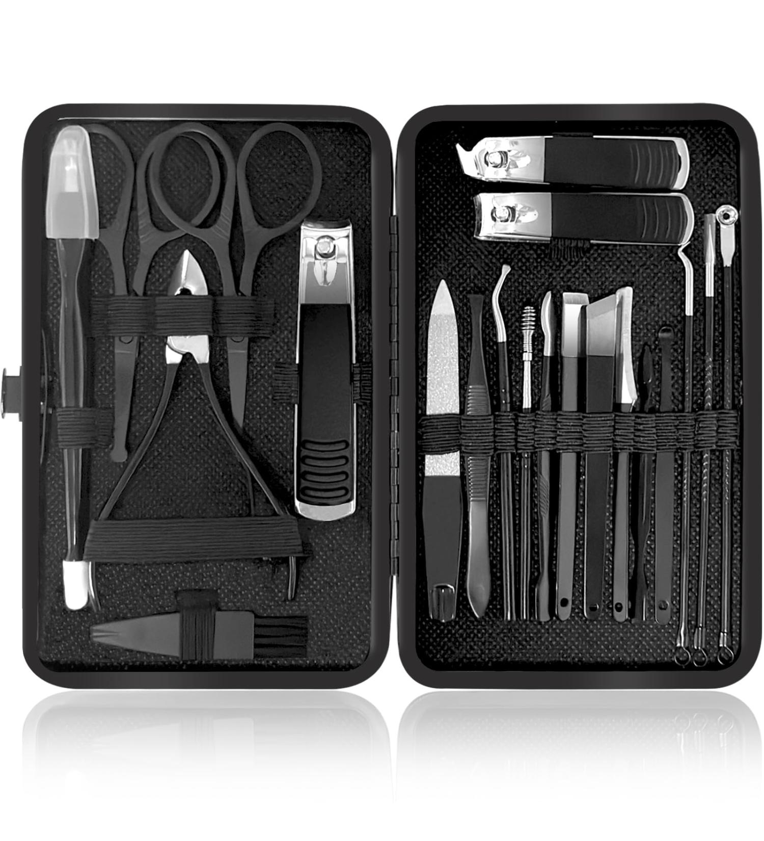 Manicure Set 21 Pcs Professional Pedicure Kit Nail Clippers Set Stainless Steel Care Tools Grooming Kit With Travel Case Cuticle Remover Toe Toenail Cutter Set For Thick Nails Men Women Gift (Black) - Buy Online on GoSupps.com