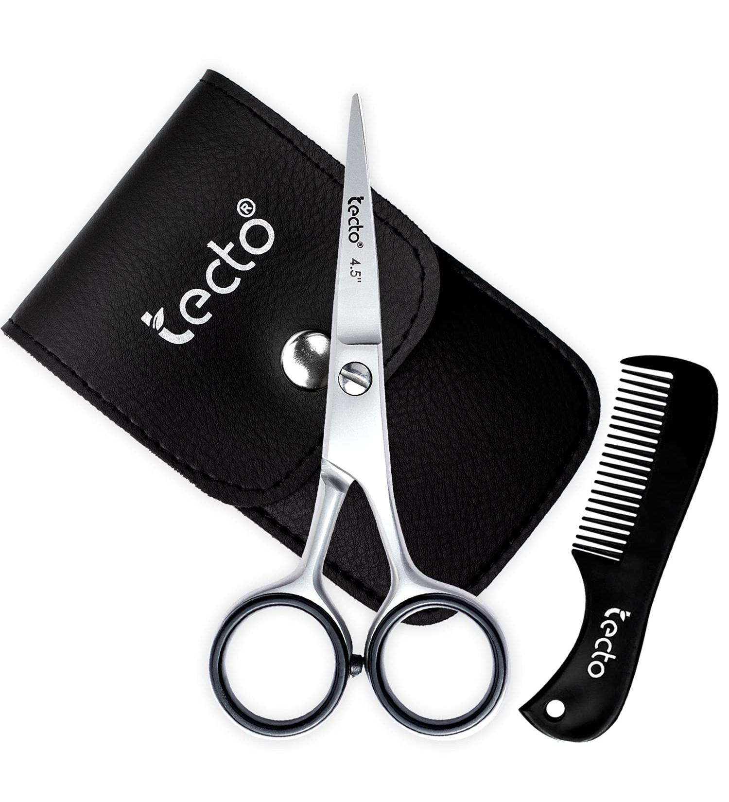 Tecto 4.5 Stainless Steel Beard & Moustache Scissors with Comb, Pouch - Multi Function Grooming Kit for Men - Hair, Eyebrow, Ear & Nose Trimming - Gift Set - Buy Online on GoSupps.com