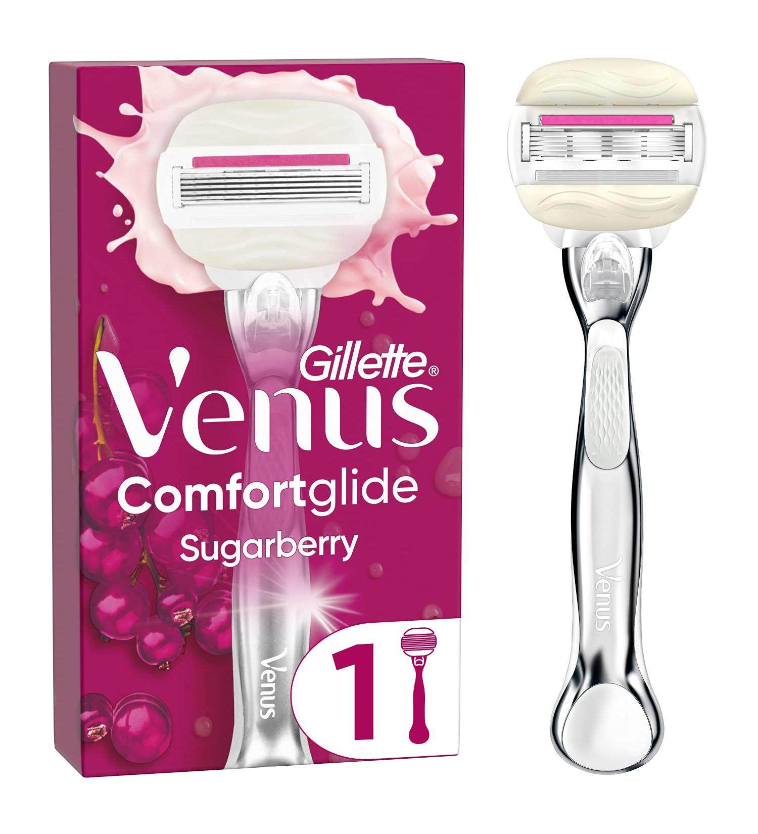 Gillette Venus Comfortglide Sugarberry Razor for Women | 5-Layer Blade + 1 Replacement Blade | Perfect Women's Gift for Smooth Shaving - Buy Online on GoSupps.com