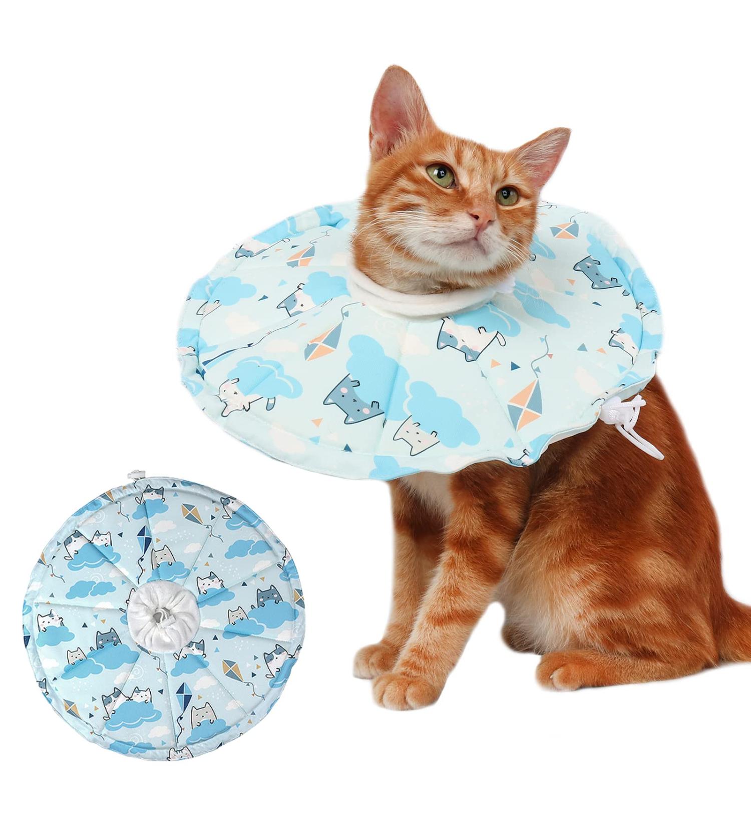 Crazy Felix Soft Cat Cone Collar | Adjustable Recovery Cone for Cats | Stop Licking & Scratching | Easy Eat & Drink | M - Blue - Buy Online on GoSupps.com