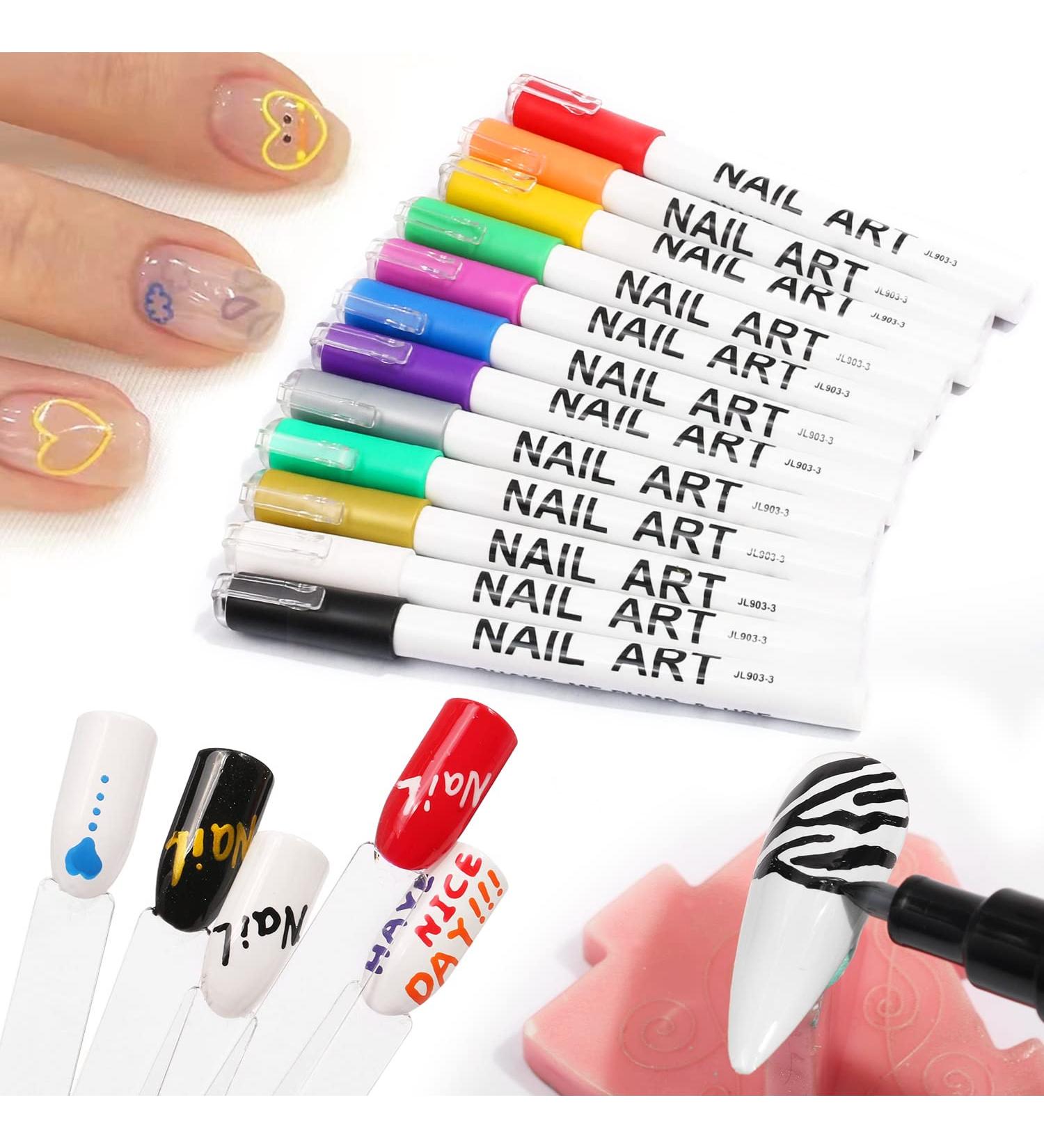 12 Pcs Nail Art 3D Painted Pen Set - DIY Nail Point Graffiti Dotting Pen for Gel Polish - 12 Color Flower Hook Line Design - Buy Online on GoSupps.com