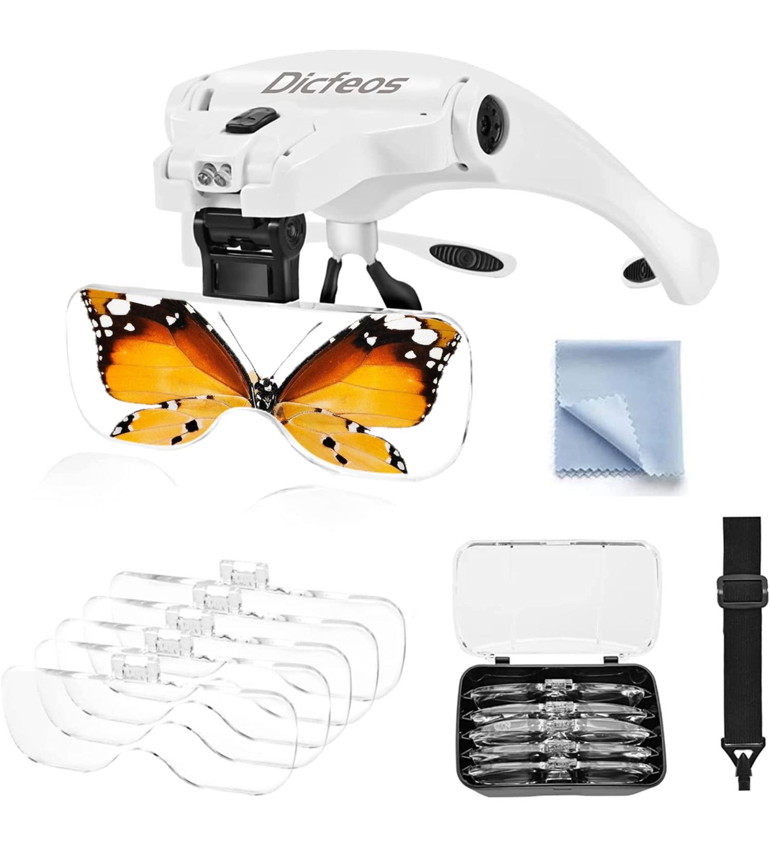 Dicfeos Headband Lighted Magnifying Glass with 5 Lenses - Perfect for Jewelry, Arts, Crafts, Knitting, Cross Stitch, and DIY - Buy Online on GoSupps.com