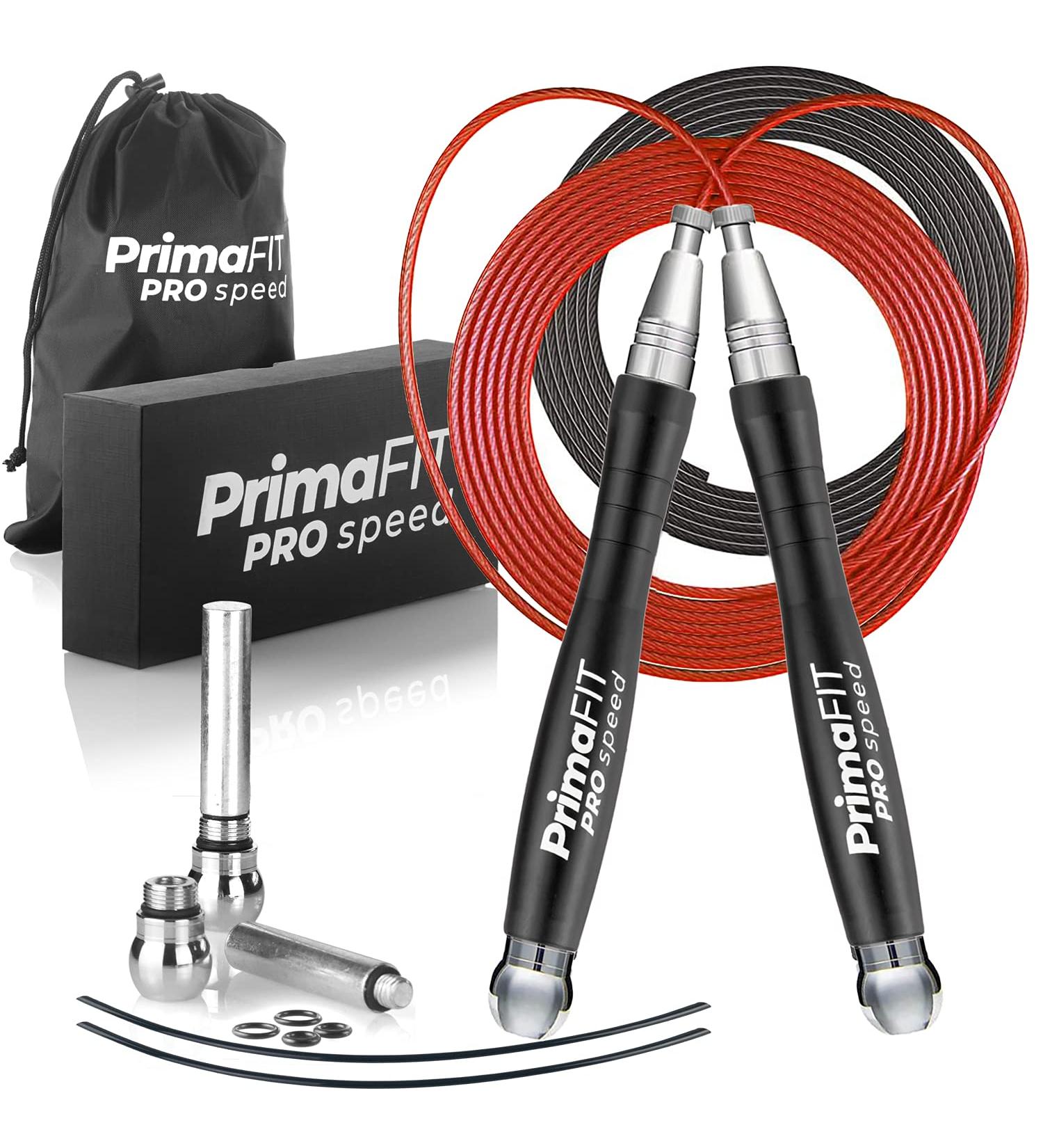 Primafit Pro Speed Jump Rope for Adults | Adjustable 3m Fitness Jump Rope with Weights 2 Ball Bearings & Anti-Slip Handles - Perfect for Boxing MMA & CrossFit - Buy Online on GoSupps.com