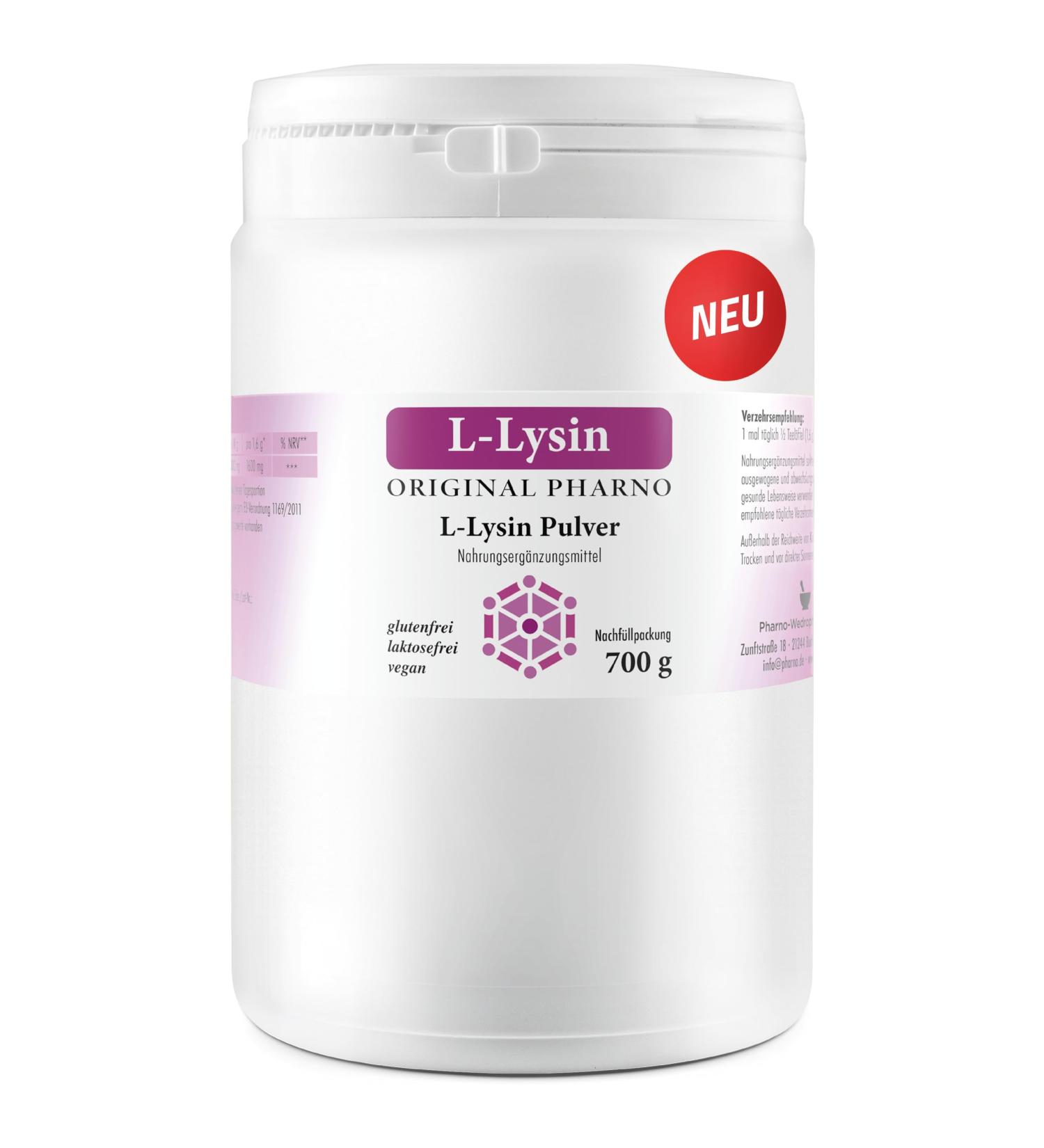  Original Pharno L-Lysine Powder 700g - 100% Pure Lysine Essential Amino Acid Highly Dosed Vegan Good Solubility & Tasteless - For Drinks & Smoothies Without Additives - Original Pharno - Buy Online on GoSupps.com