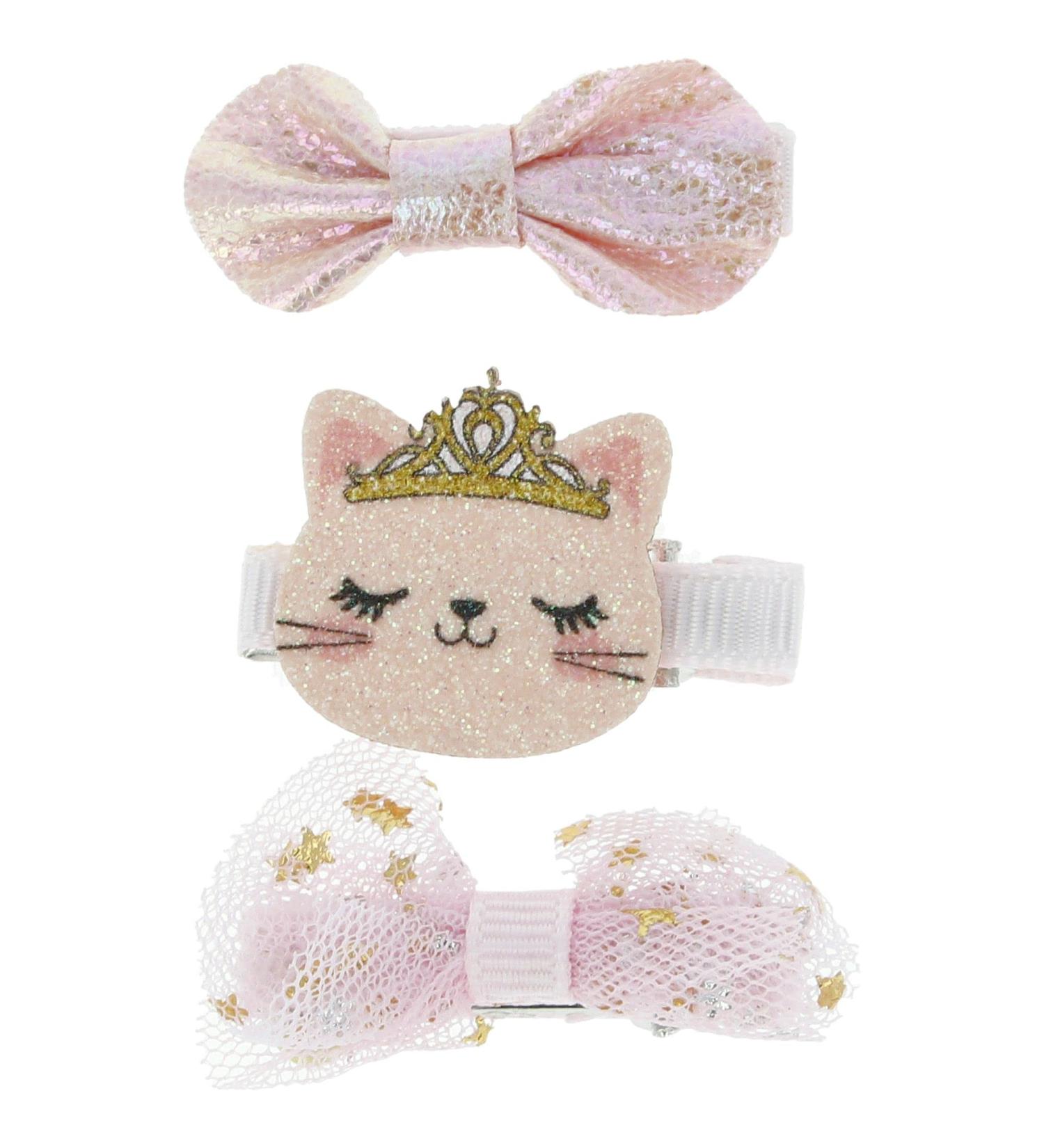 Solida Kids Hair Clips Click Clack Bow Cat Purple 3 Pieces