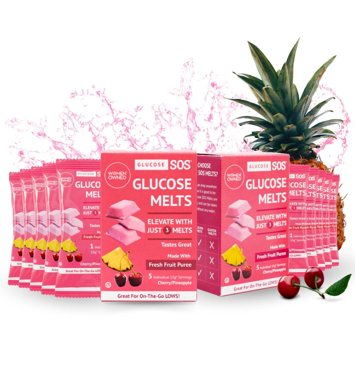 Glucose SOS Melts Made with Dextrose Powder Natural Fruit Puree Sugar, Like Glucose Tabs, Fast Acting Tablets That Melt with 10 Individual 15g Servings of Cherry/Pineapple 10 Pack Cherry/Pineapple - Buy Online on GoSupps.com