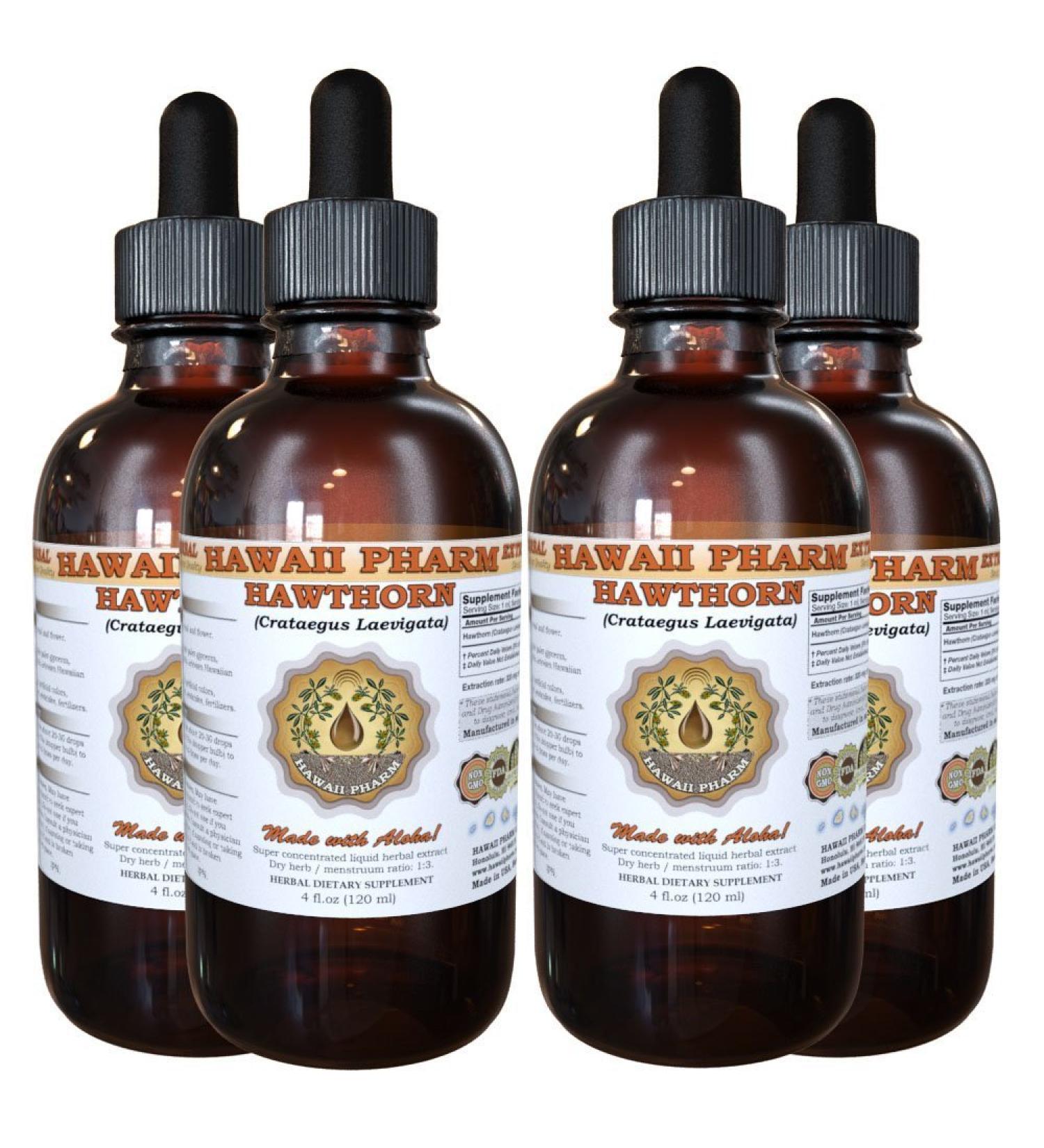 Hawaii Pharm Hawthorn Liquid Extract Organic Hawthorn (Crataegus Laevigata) Tincture Supplement 4x4 oz - Buy Online on GoSupps.com
