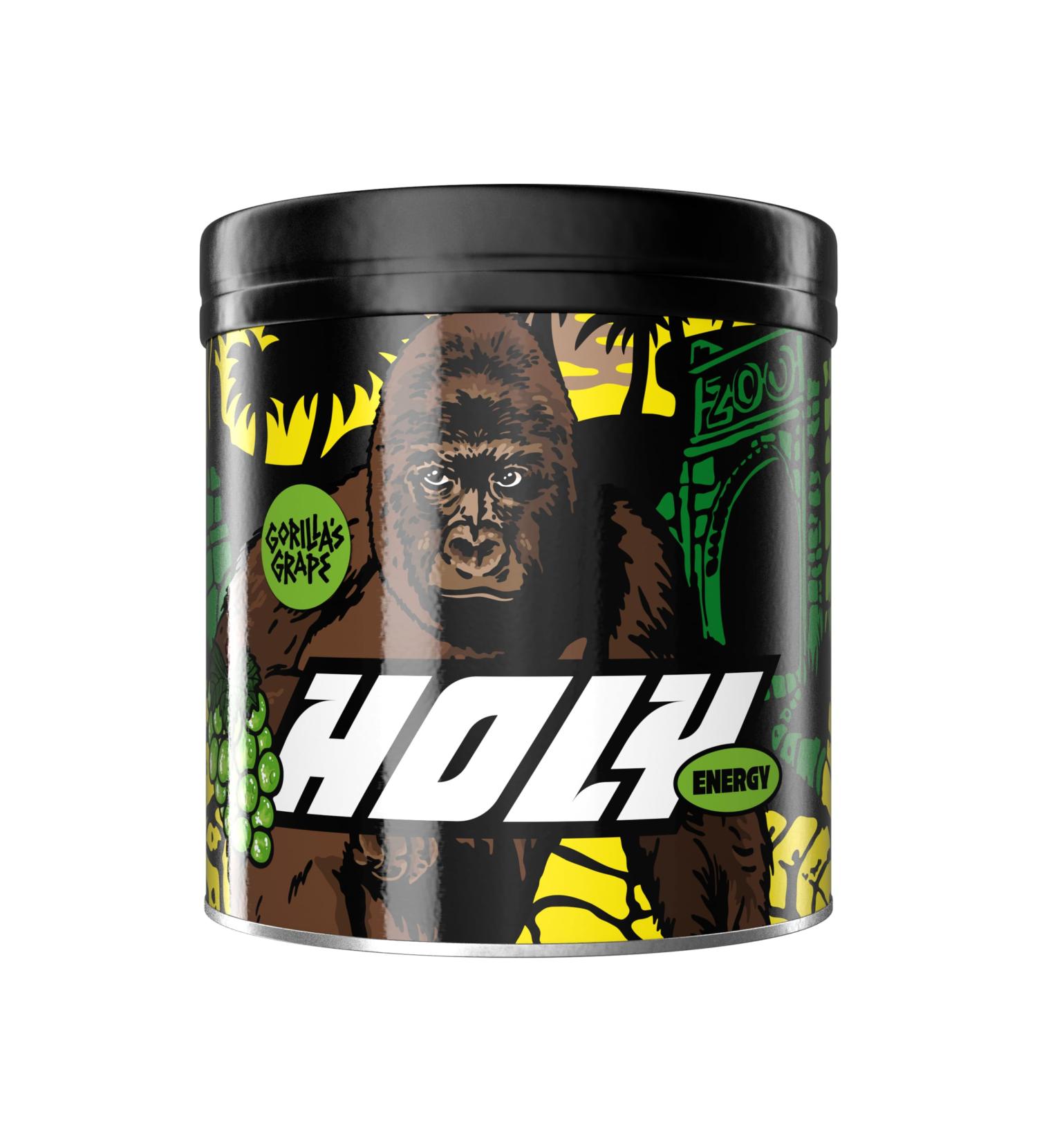 Holy Energy Gaming Booster 'Gorillas Grape' - Vegan Focus Drink with Green Tea & Newcaff | 50 Portions of Natural Grape Flavor - Buy Online on GoSupps.com