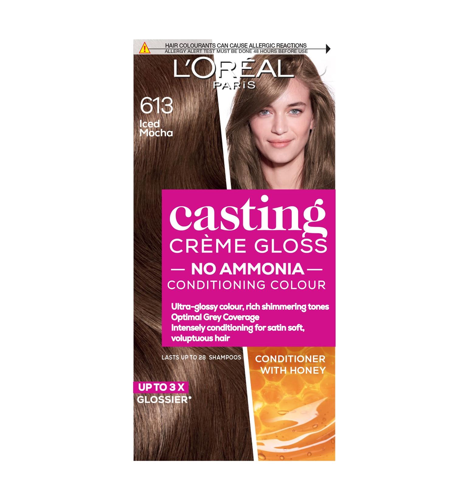 L'Oreal Paris Casting Cr me Gloss Semi-Permanent Hair Dye 613 Iced Mocha - Ammonia-Free Formula, Honey-Infused Conditioner - Pack of 3 - Buy Online on GoSupps.com