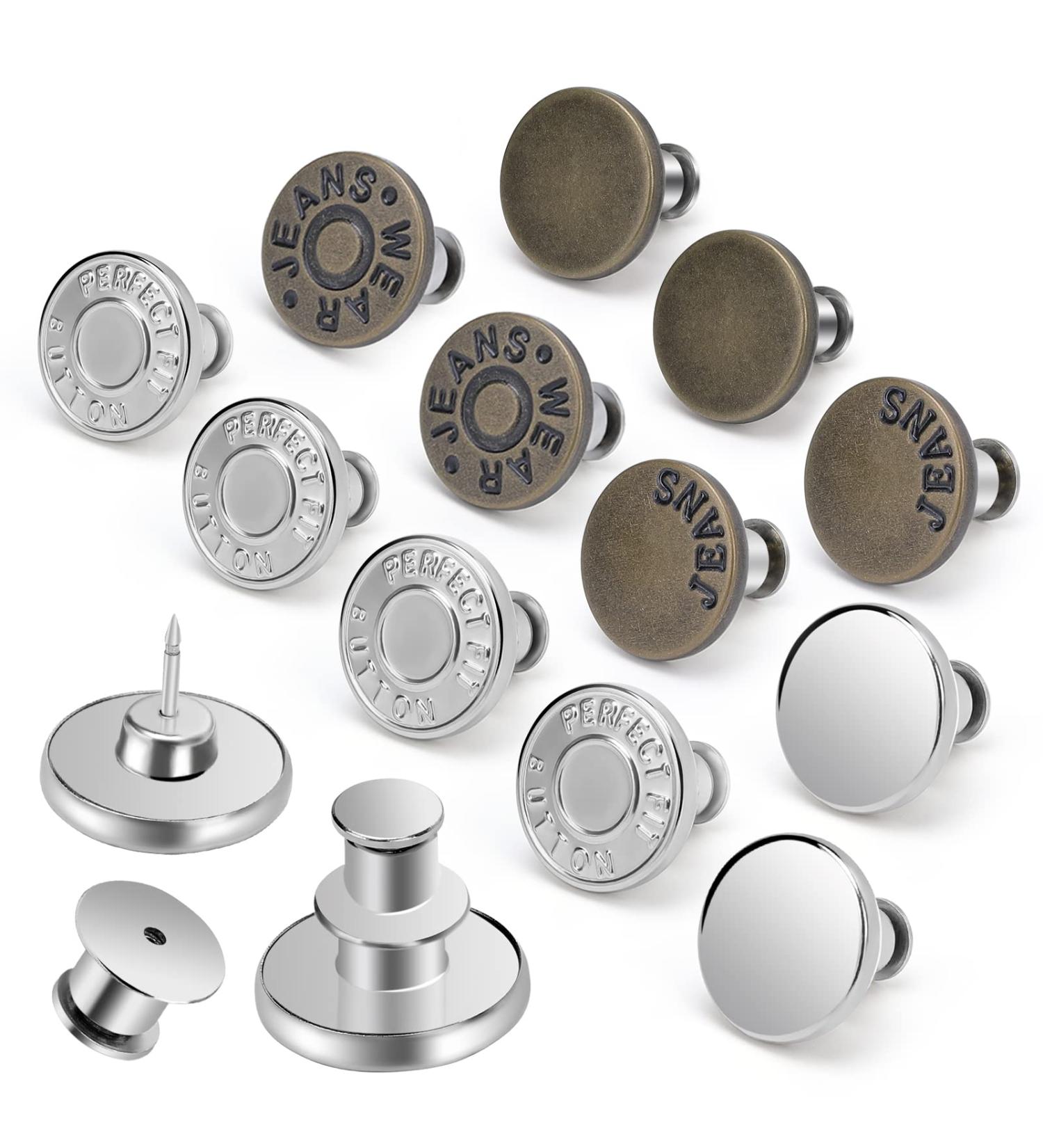 Adjustable Reusable Jean Buttons Set | Metal Pants Button Replacement - 12 Sets | No Sew, No Tools Required | Instantly Tighten Loose Jeans - Buy Online on GoSupps.com