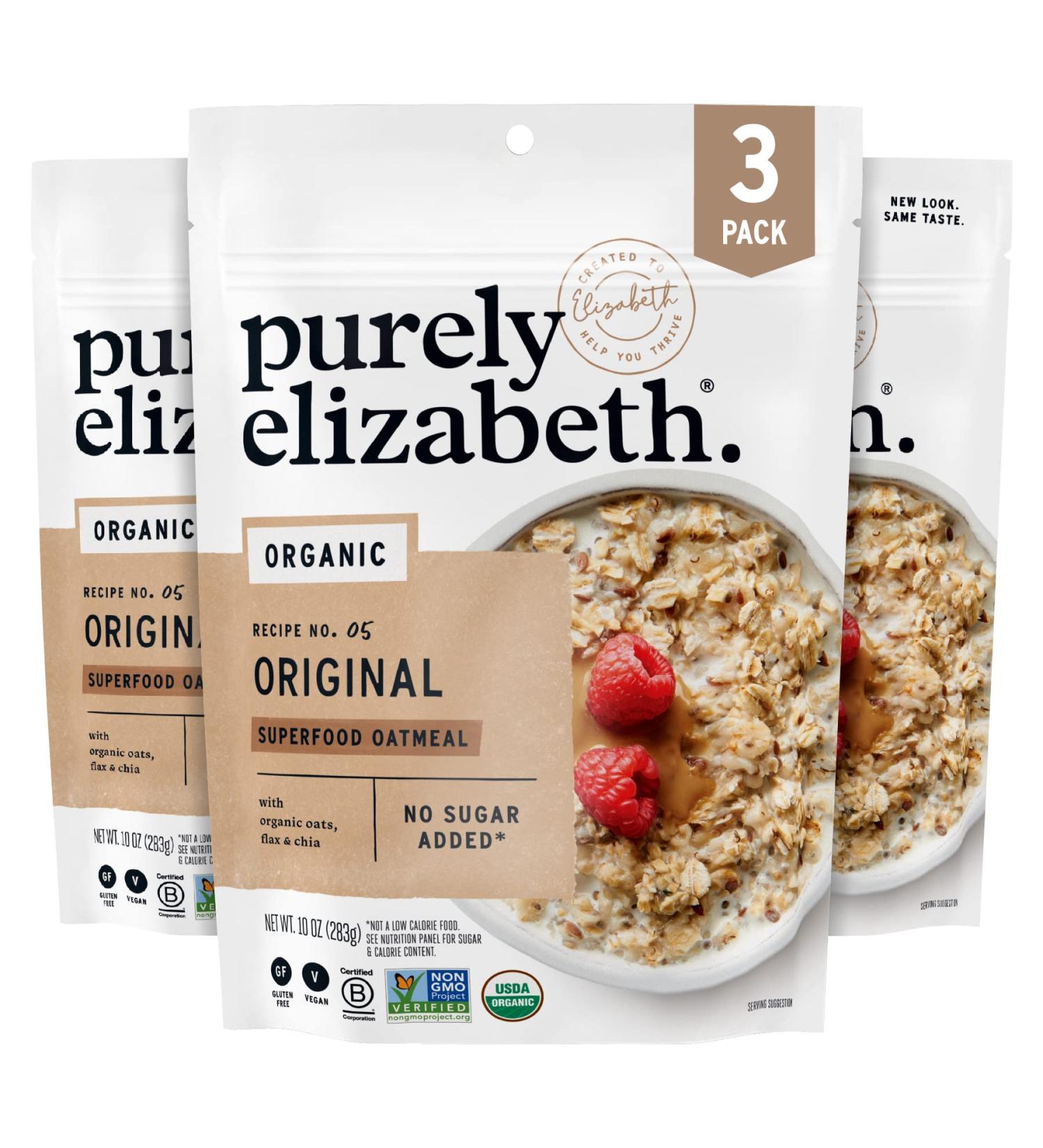 purely elizabeth Organic Superfood Oats with Amaranth, Quinoa Flakes, Flax Seeds, Chia Seeds - Gluten-Free, Non-GMO - 10oz (3 Ct.) Pack - Buy Online on GoSupps.com