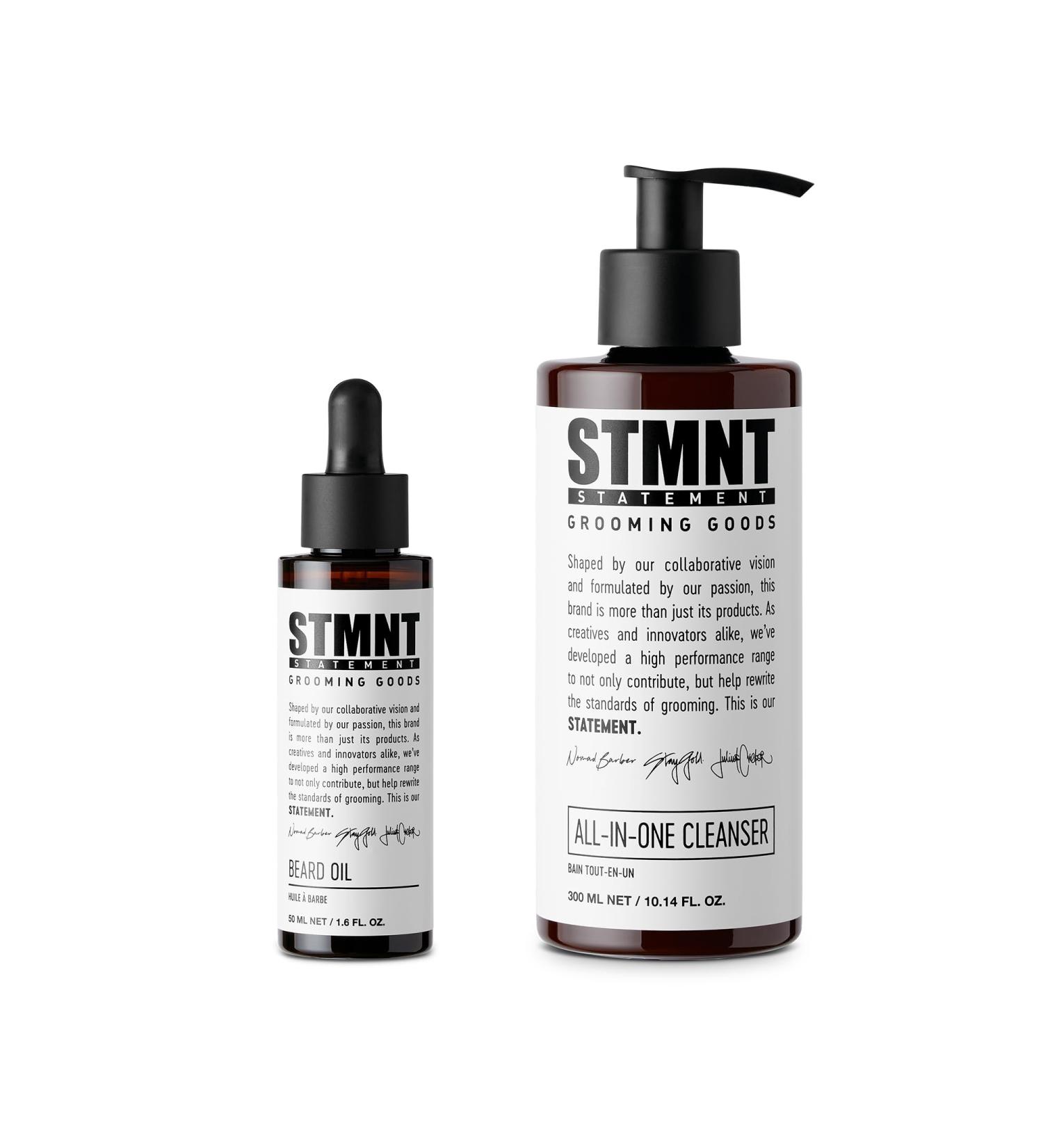 Stmnt Statement Grooming Goods All-in-One Cleanser |With activated carbon & menthol |Free of sulfates (SLS **) and silicone oils |Daily cleaning for the whole body 300ml + 50ml + Beard Oil 50ml