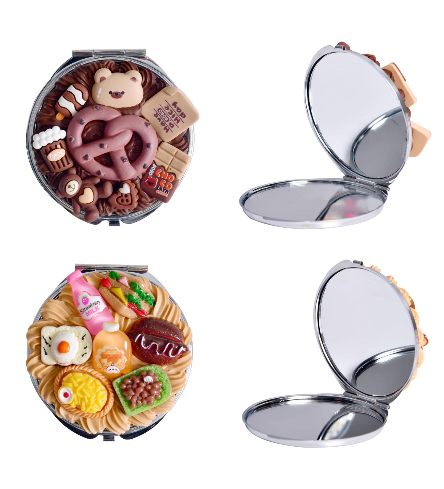 Aejvw Travel Makeup Mirror for Handbag and Pocket Compact Portable Folding Cute Handheld Mirror 2-Sided Small Purse Mirror 2.67 inch Set of 2 Brown