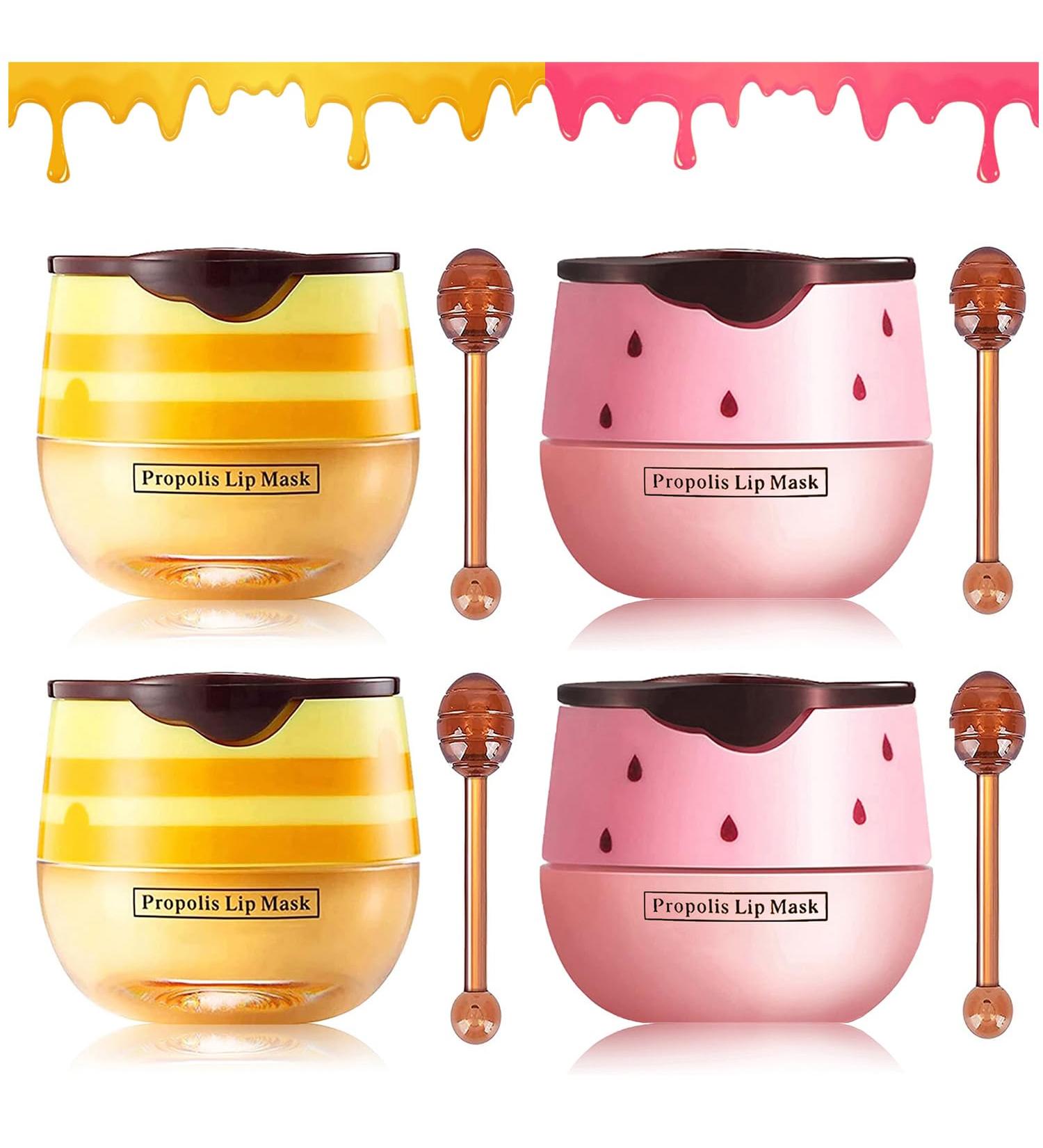 4 PCS Honey Lip Balm Set - Strawberry Propolis Lip Mask & Exfoliator for Moisturizing & Reducing Lip Lines - Buy Online on GoSupps.com