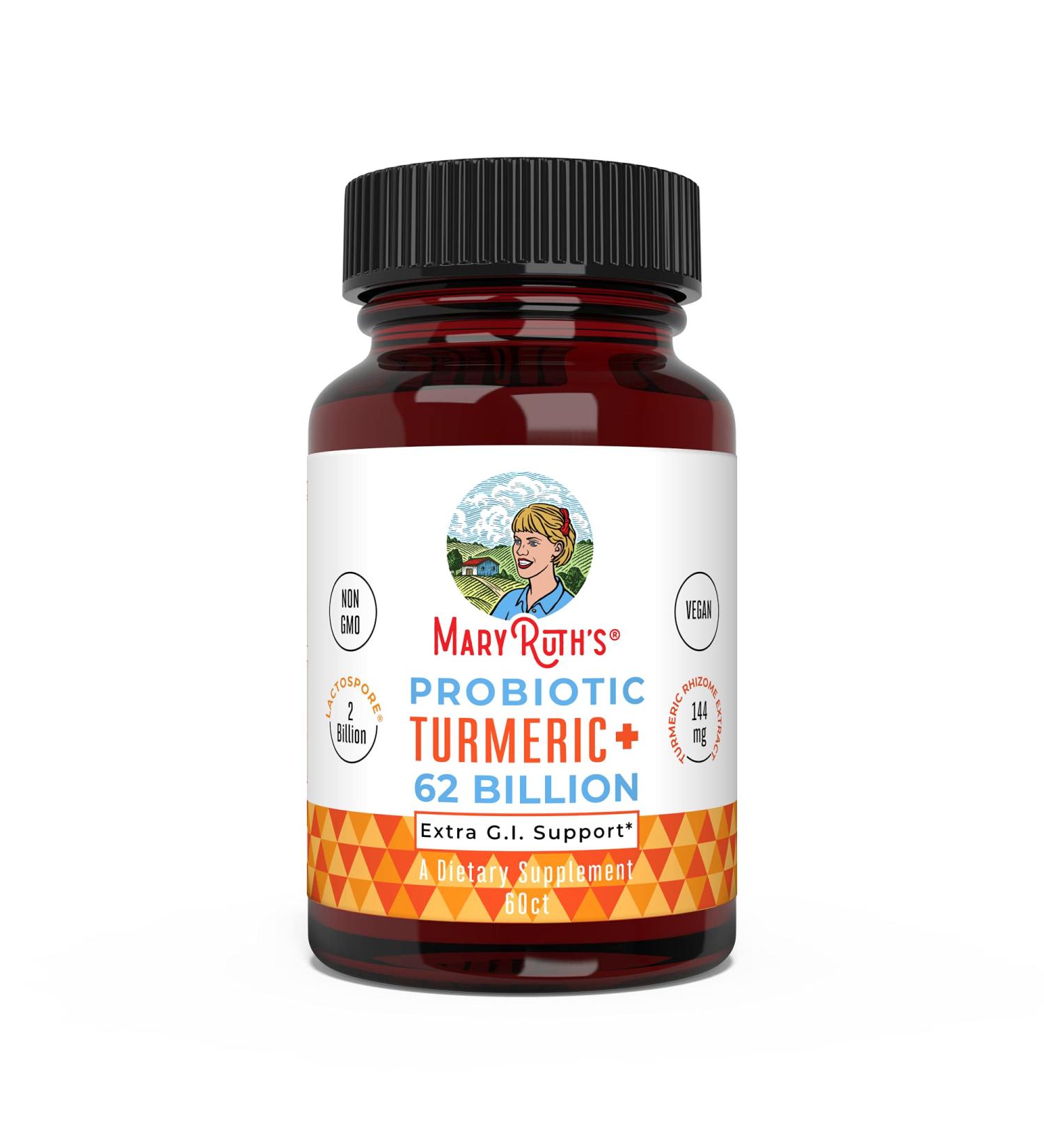 MaryRuth's Probiotic Turmeric + Extra GI - 62 Billion CFU - Organic Turmeric Complex with Probiotics - Digestion Support - Vegan - 60 ct - Buy Online on GoSupps.com