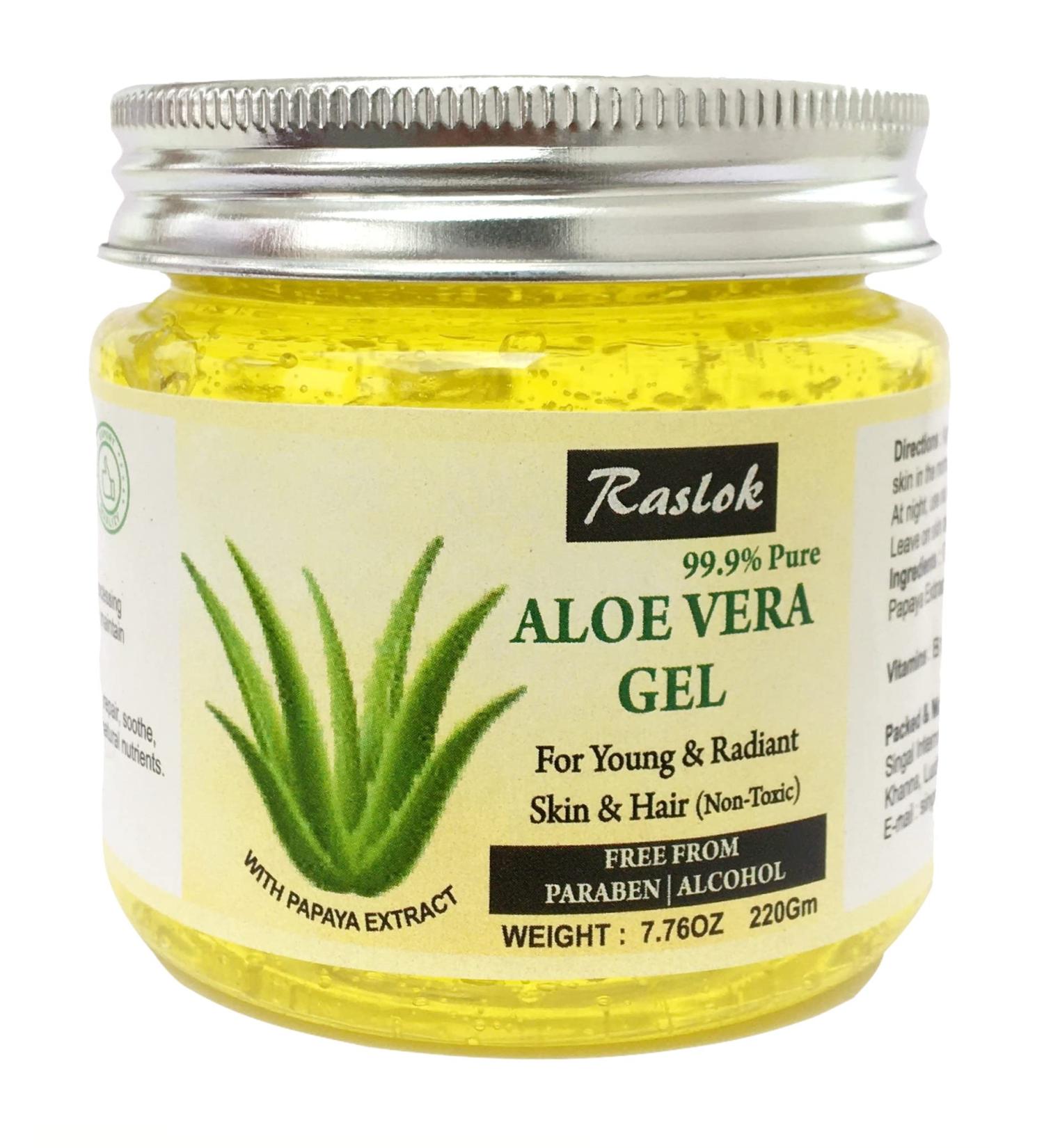 Raslok Organic Aloe Vera Gel with Papaya Extract for Moisturizing Face, Skin & Hair Care - 7.76 OZ - Buy Online on GoSupps.com