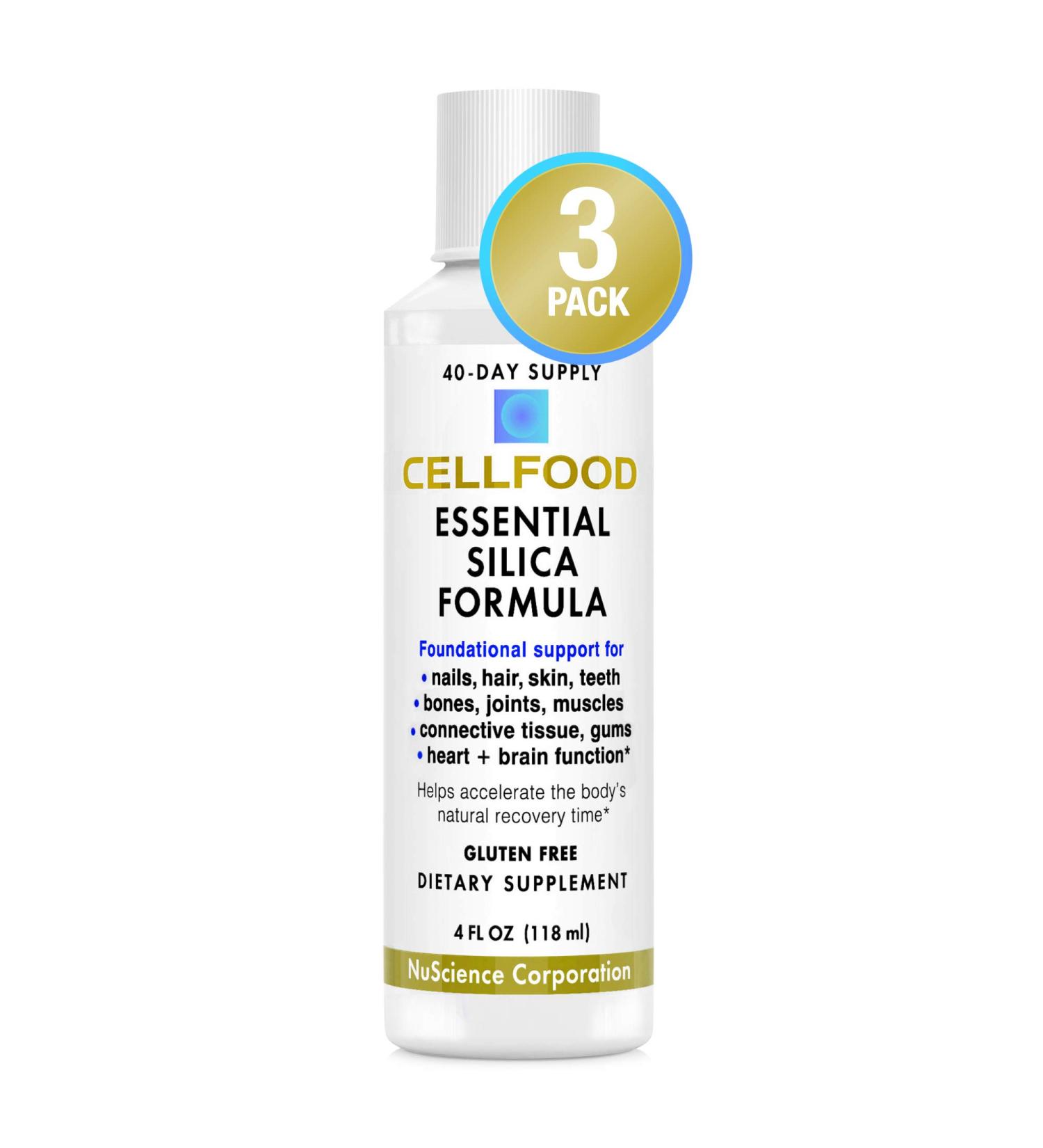 Cellfood Essential Silica Anti-Aging Formula - 4 fl oz 3 Pack - Supports Healthy Bones Joints Hair Skin Nails Teeth & Gums - Easy to Absorb - Gluten & Thiaminase Free Non-GMO - 120-Day Supply - Buy Online on GoSupps.com