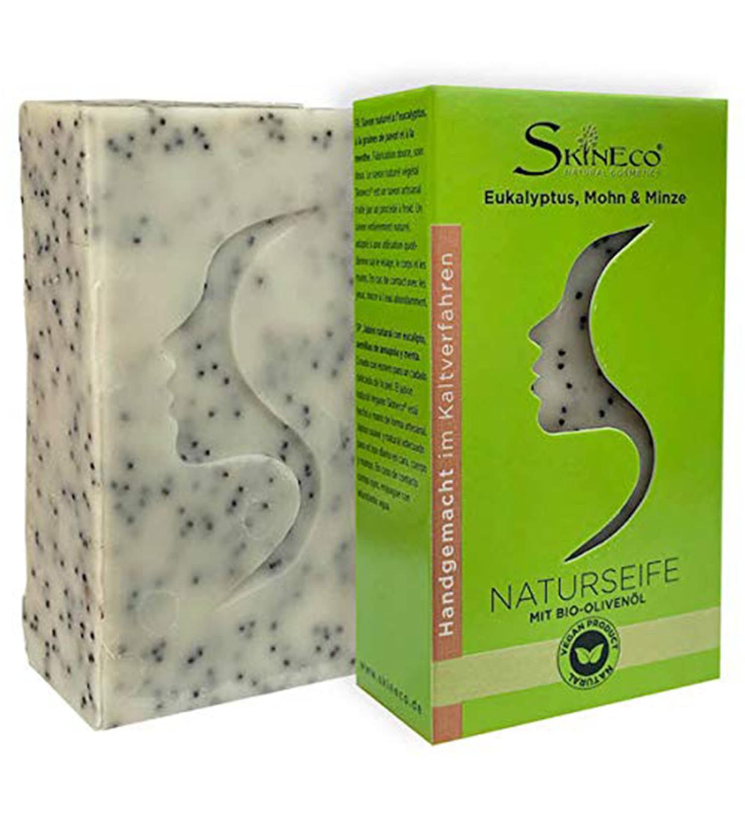 Skineco Natural Soap | Sustainable Shower Soap with Eucalyptus Poppy Organic Olive Oil | Body Soap | Handmade Natural Cosmetics | Piece of Soap for Face and Skin | Firm Gentle Shower Gel | Vegan - Buy Online on GoSupps.com