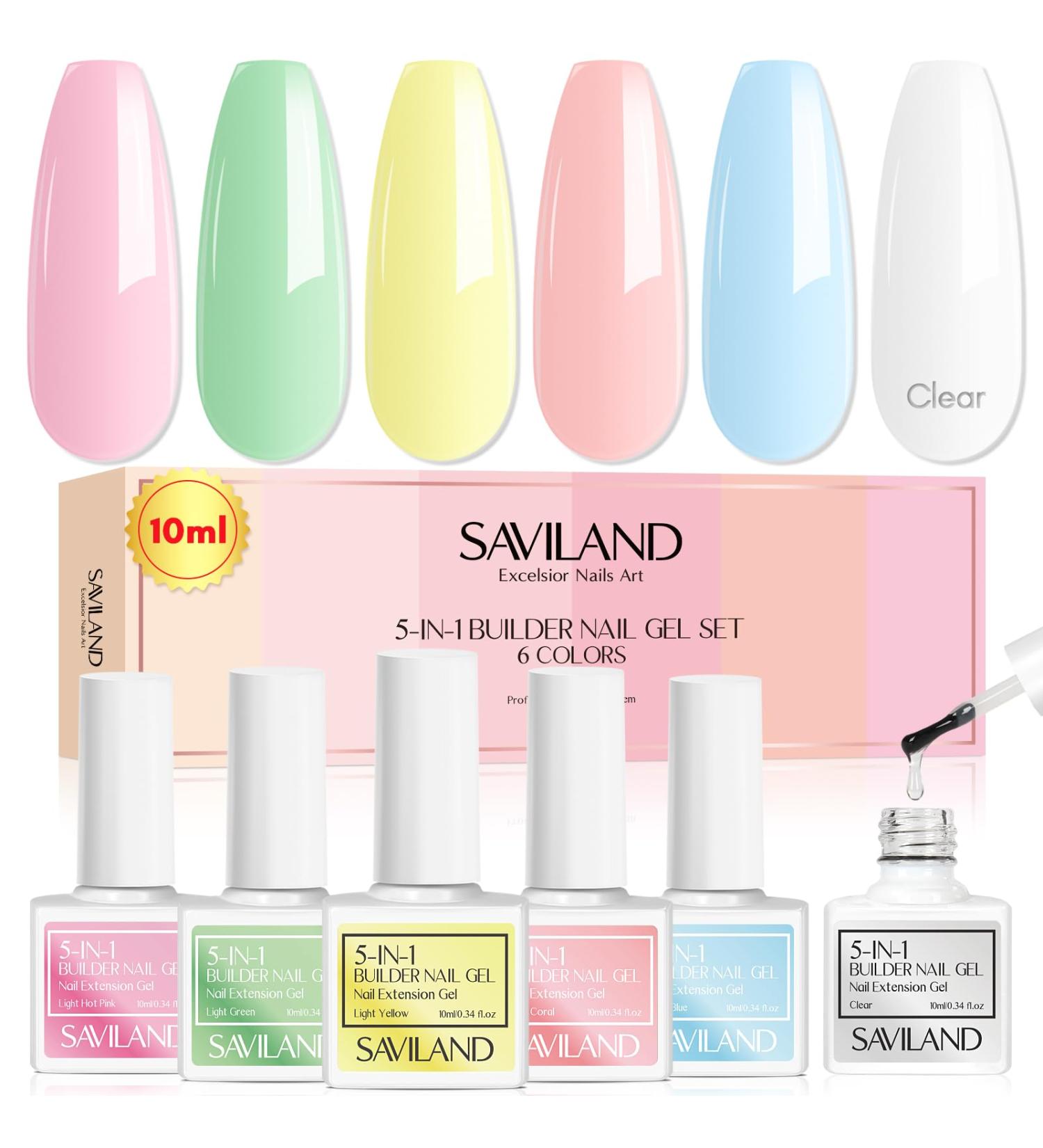 Saviland 5 in 1 Builder Nail Gel Set - 6 Colors Clear Pink Jelly Translucent Builder Gels | Nail Strengthener & Extension Gel Overlay | Nail Art Gifts for Women - 02 Colorful Jelly Translucent - Buy Online on GoSupps.com