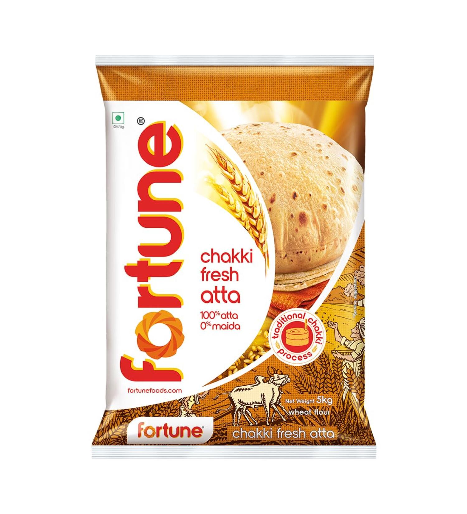 Adani Wilmar Atta Fortune Chakki Fresh Atta 5kg 100 Atta 0 Maida - Buy Online on GoSupps.com