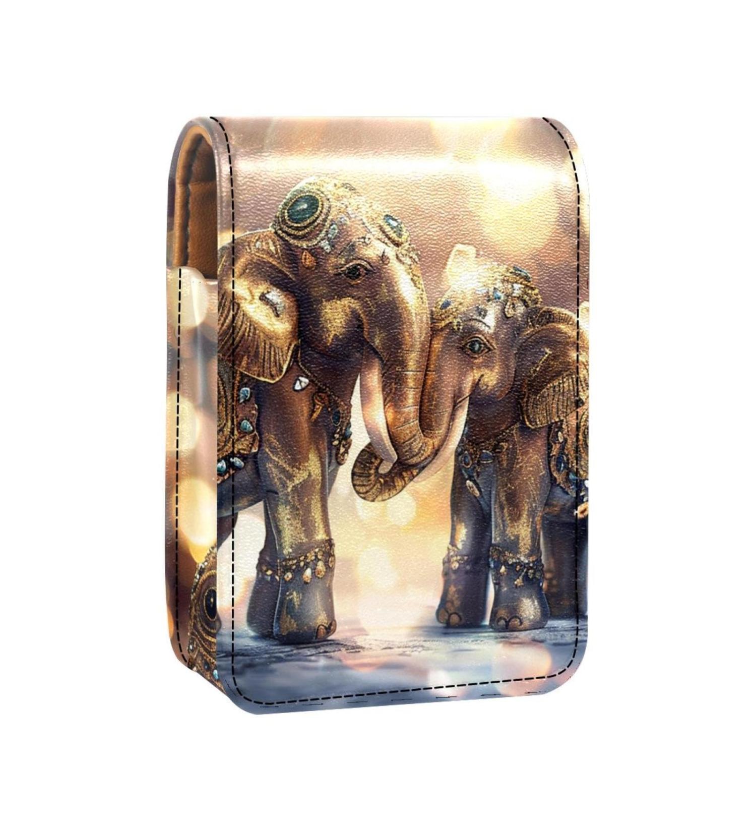 Travel Lipstick Organizer Case with Mirror | Portable Ethnic Style Makeup Bag - Indian Elephant Design - Buy Online on GoSupps.com