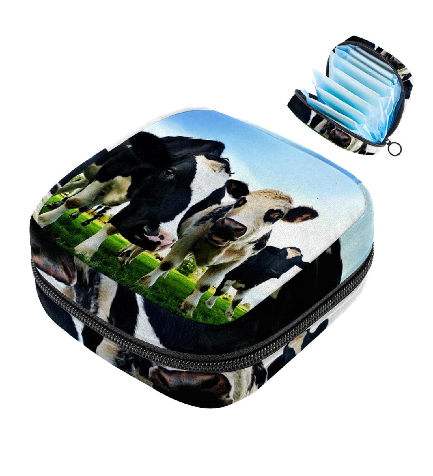Sanitary Napkin Storage Bag & Menstrual Cup Pouch - Travel Organizer for Girls - Large Capacity Makeup Pouch - Cows Green Field Design - Multi-colored - Buy Online on GoSupps.com